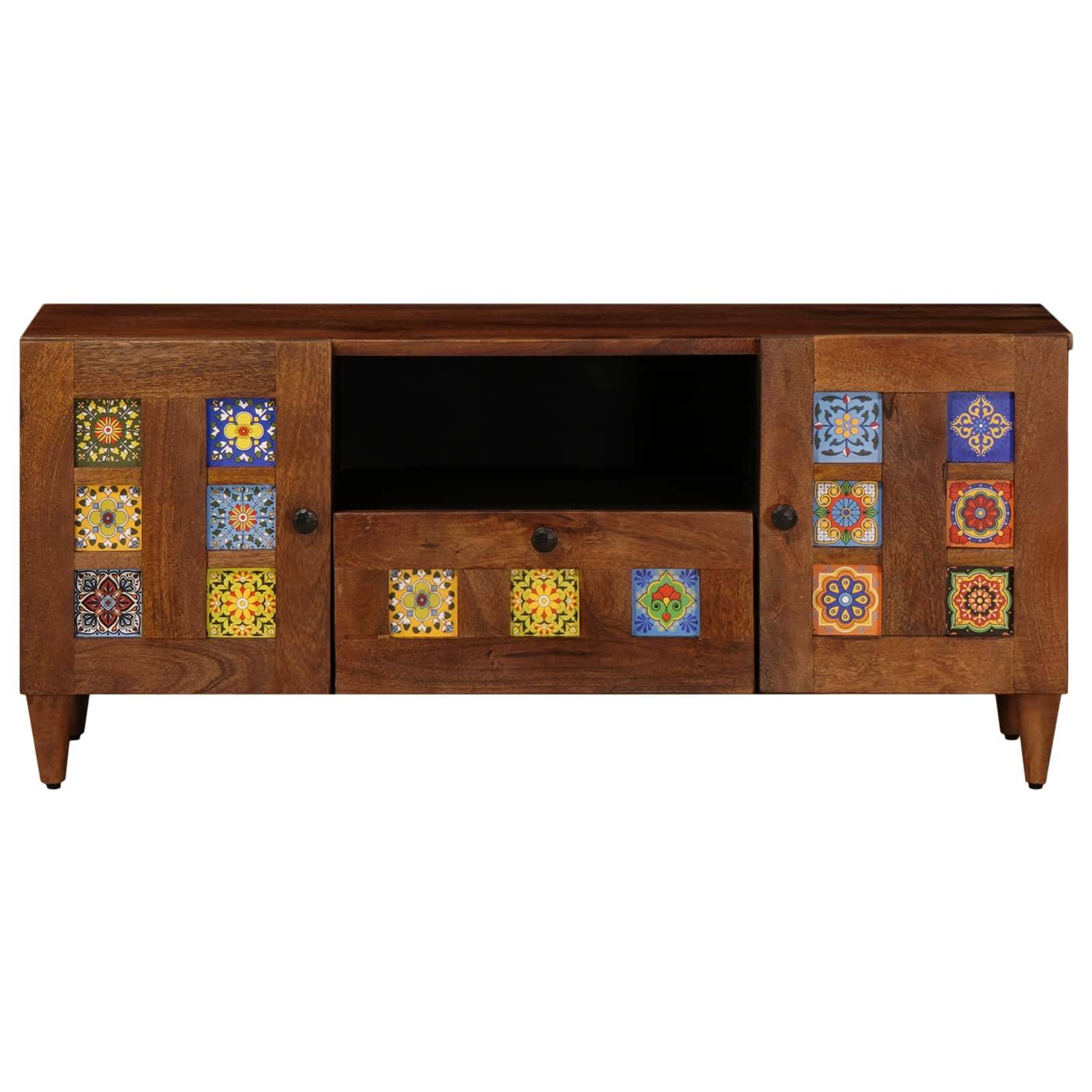 vidaXL TV-Schränk mit Tür Walnuss 105 x 33 x 46 cm Massivholz Mango