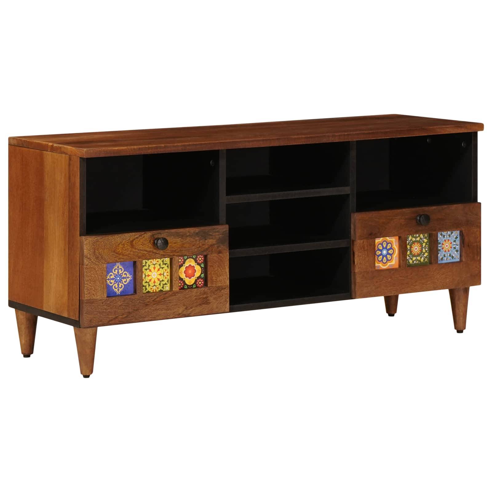 vidaXL TV-Schränk mit Regal Walnuss 100 x 33 x 46 cm Massivholz Mango