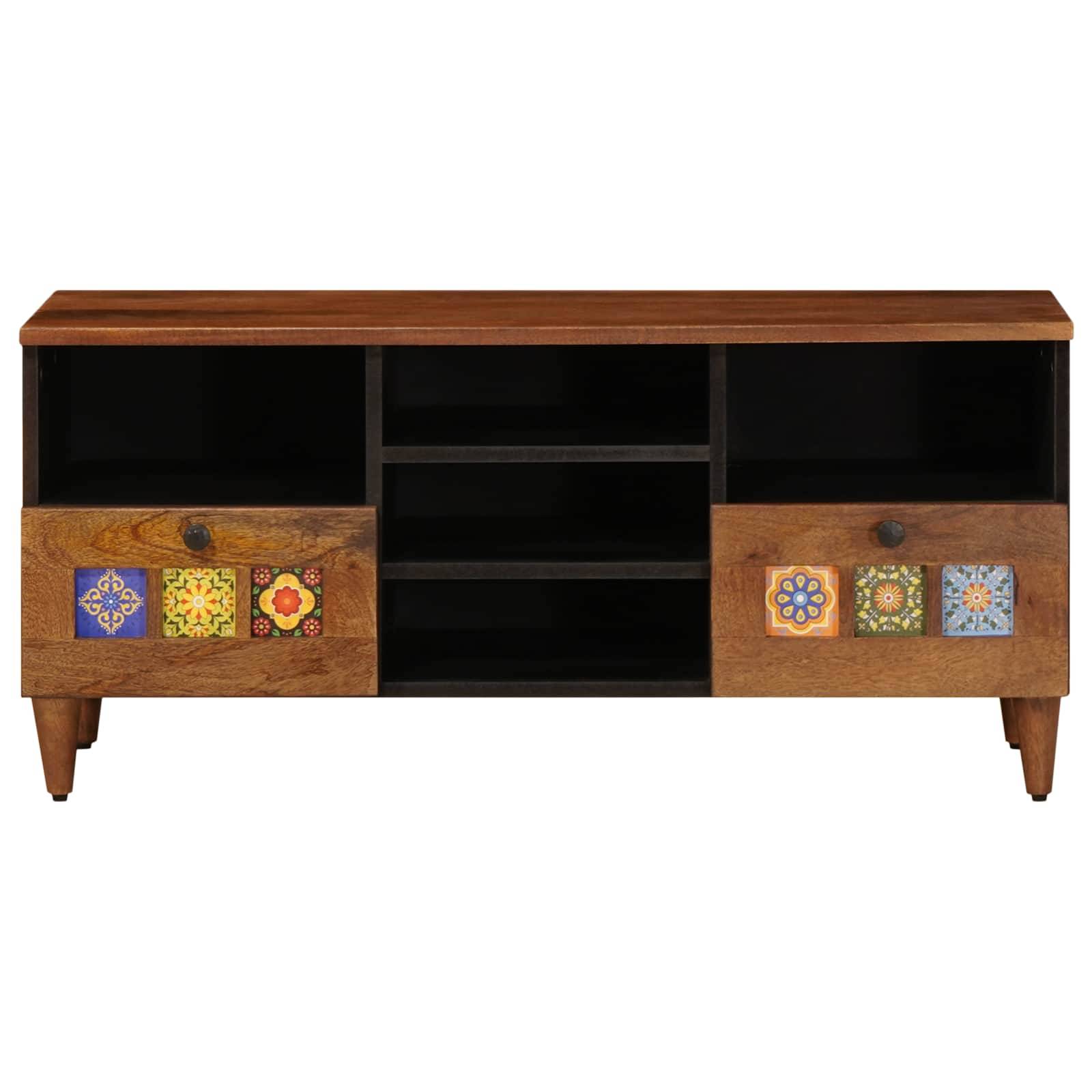 vidaXL TV-Schränk mit Regal Walnuss 100 x 33 x 46 cm Massivholz Mango