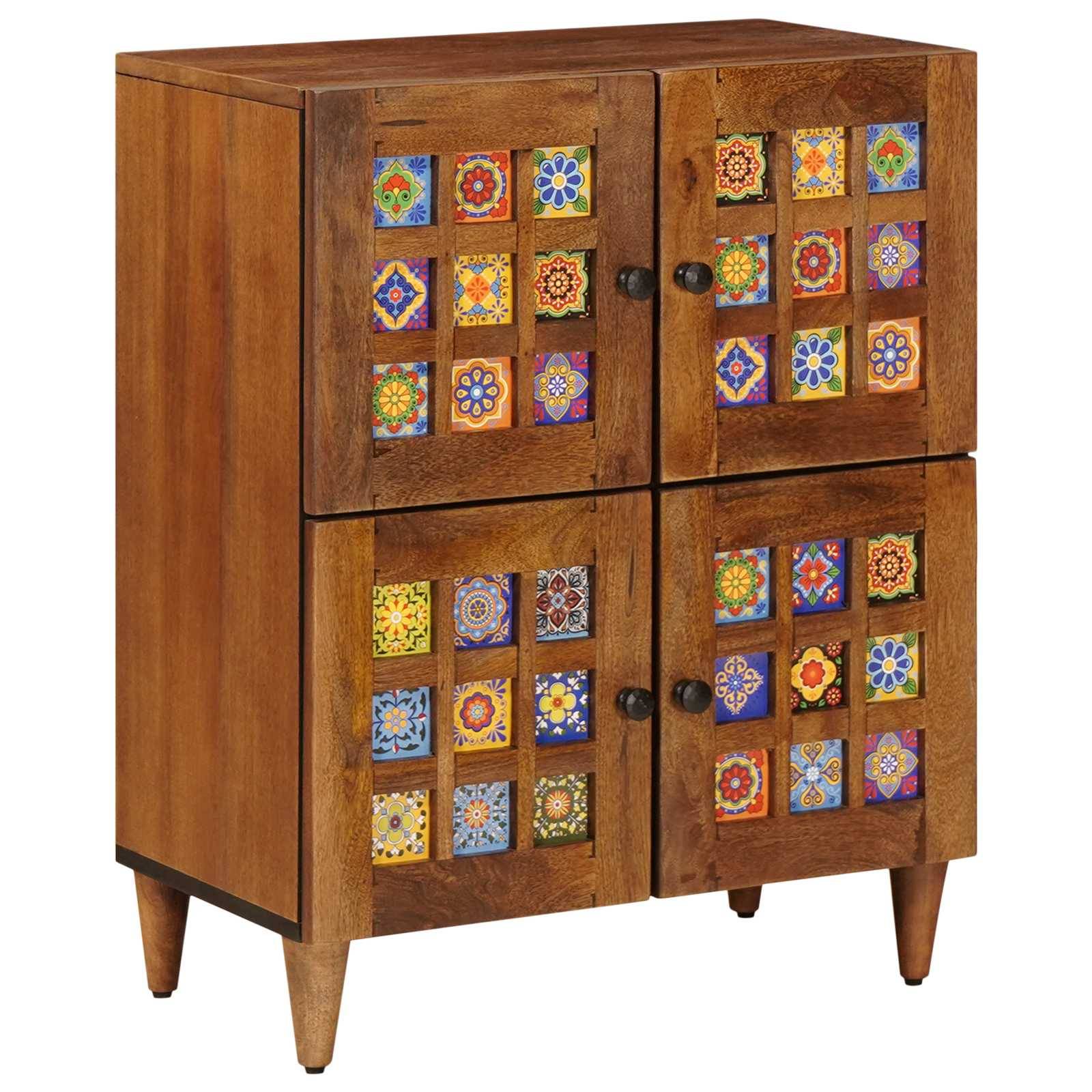 vidaXL Sideboard mit Speicher Walnuss 60 x 33 x 75 cm Massivholz Mango