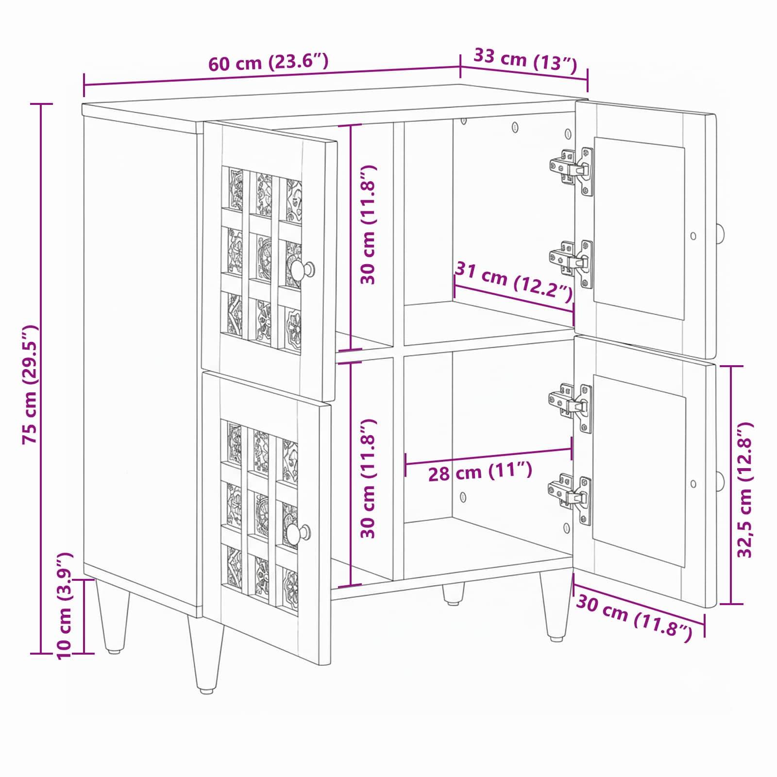 vidaXL Sideboard mit Speicher Natur 60 x 33 x 75 cm Massivholz Mango
