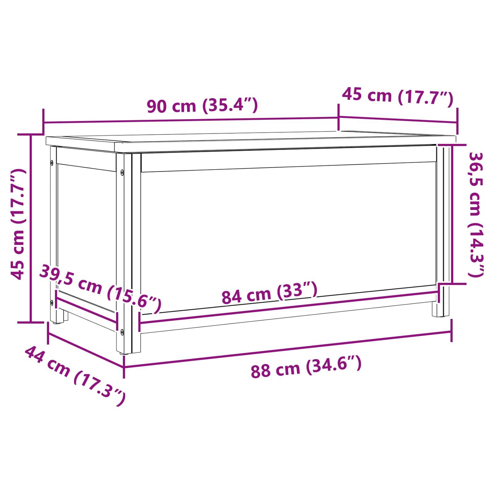 Holz-Aufbewahrungsbox-Abmessungen: 90 cm (35,4