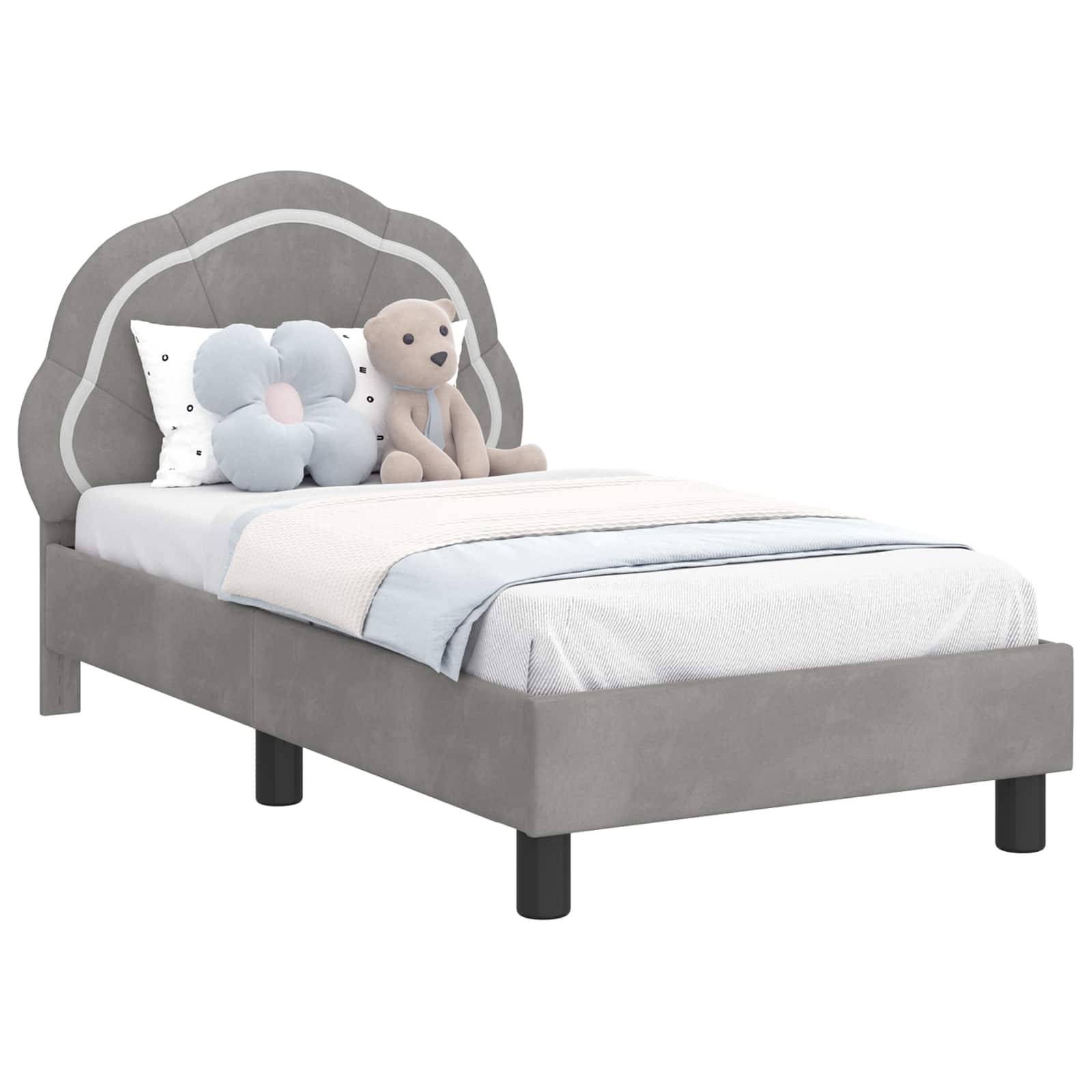 vidaXL Kinderbettgestell mit Kopfteil Hellgrau 70 x 140 cm Samt
