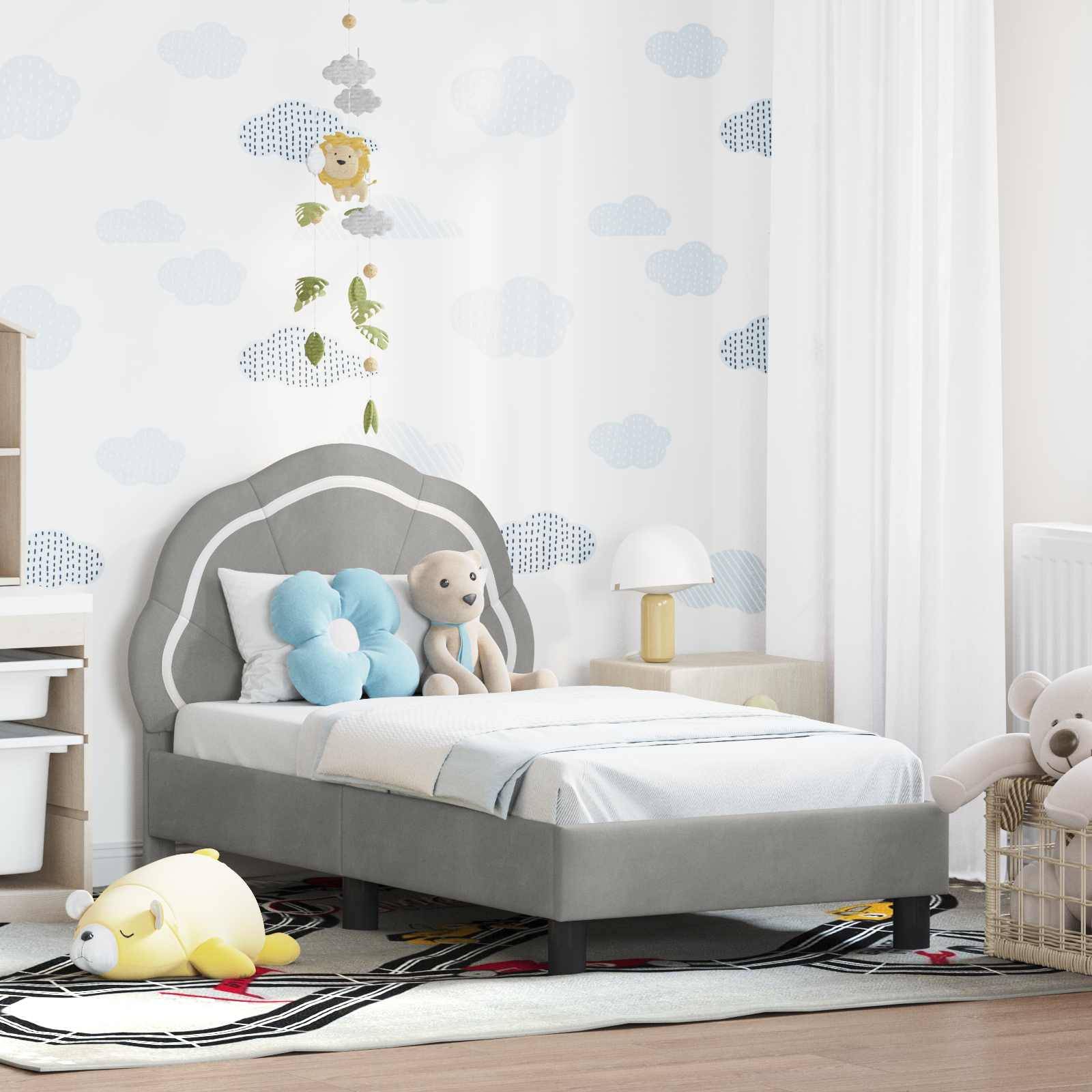 vidaXL Kinderbettgestell mit Kopfteil Hellgrau 70 x 140 cm Samt