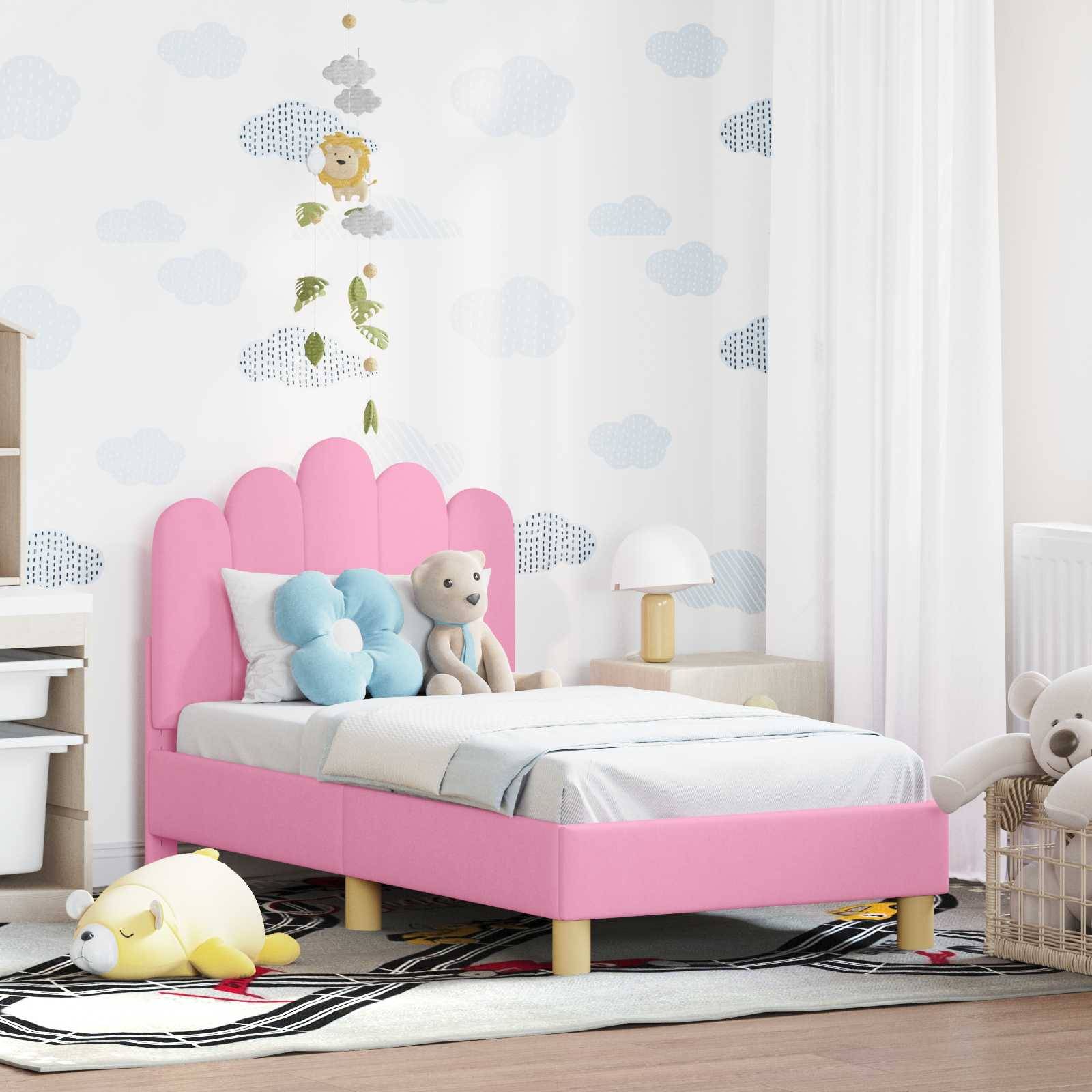 vidaXL Kinderbettgestell mit Kopfteil Rosa 70 x 140 cm Stoff