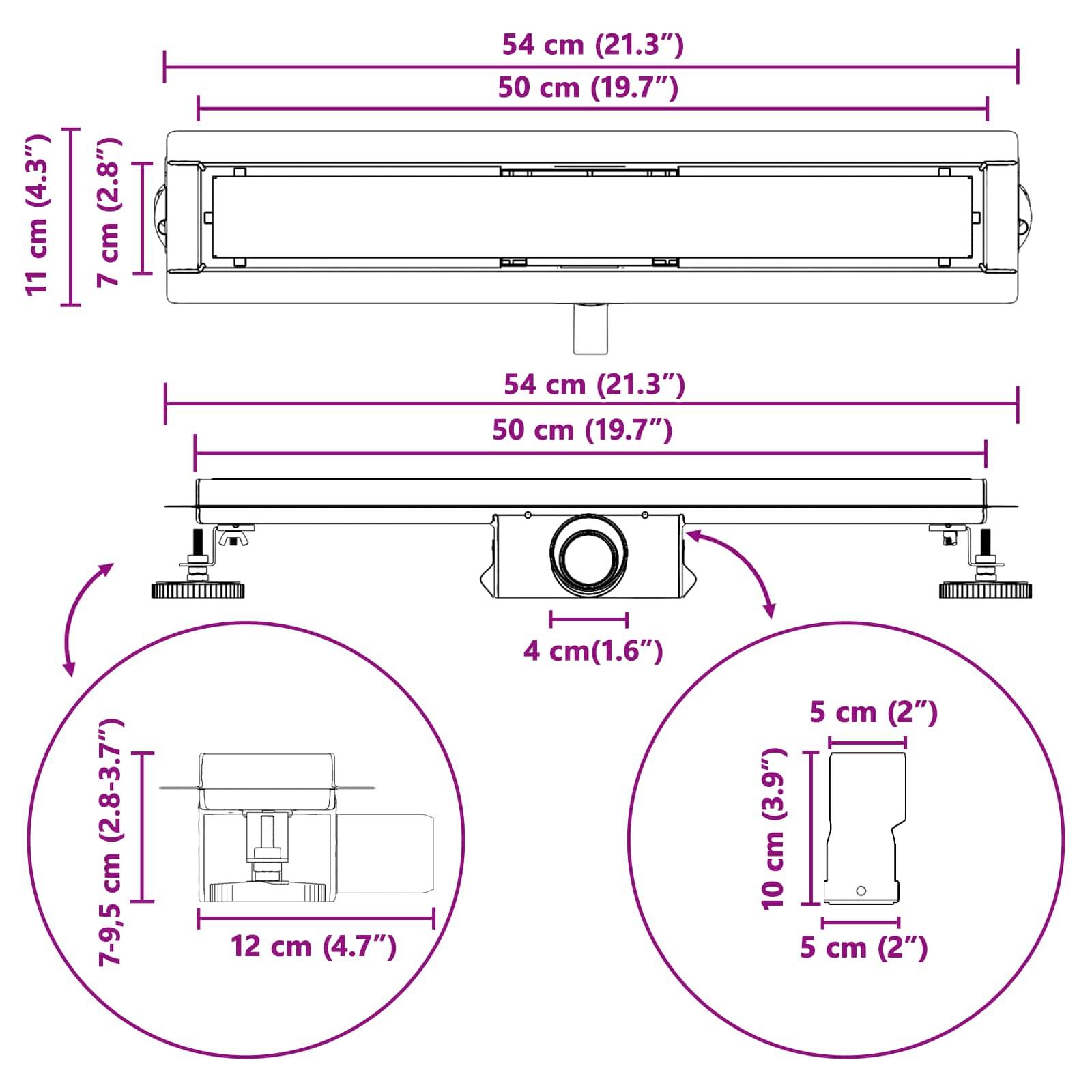 vidaXL 2 in 1 Duschabfluss Silber 50 cm Edelstahl 304