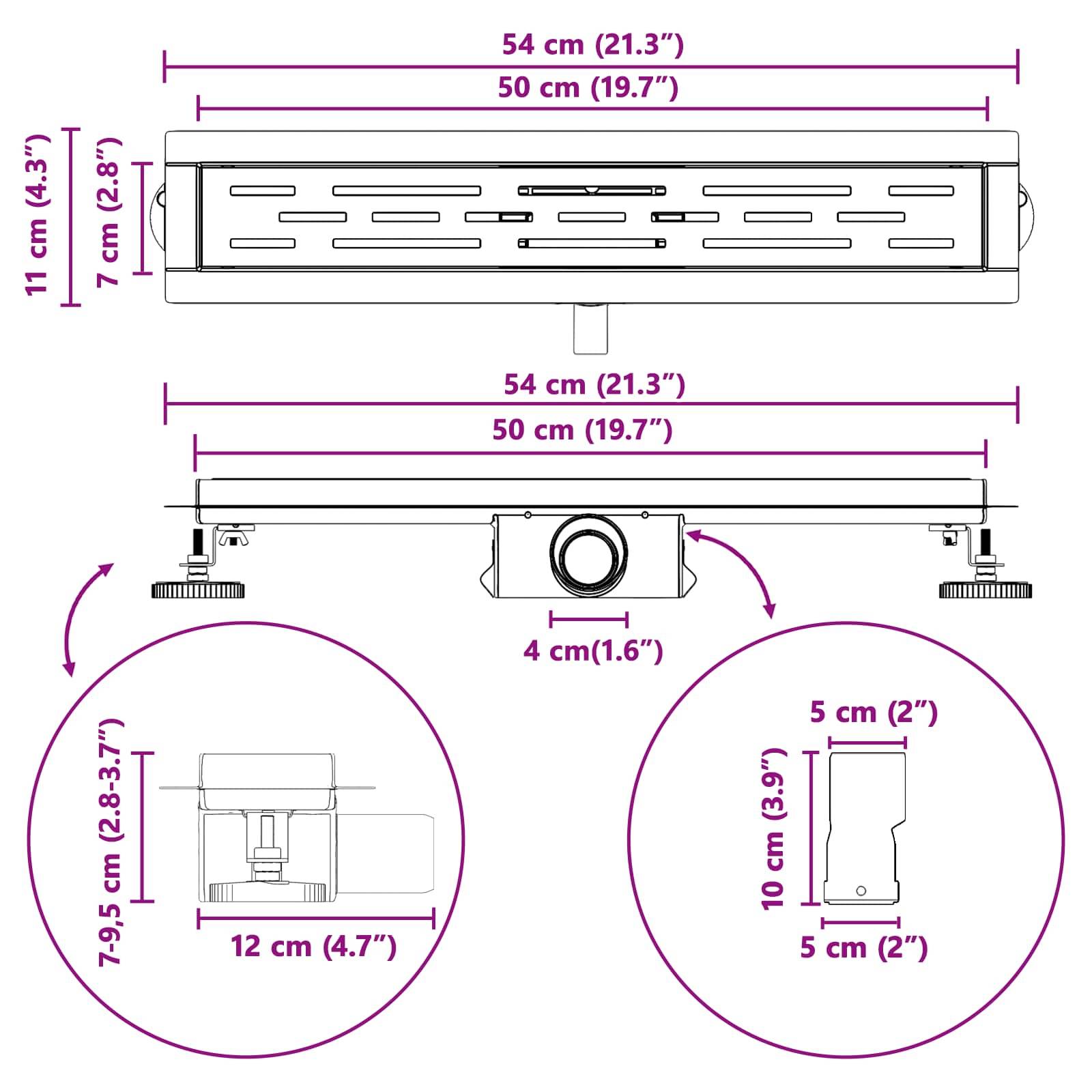 vidaXL Duschabfluss mit Liniendesign Silber 50 cm Edelstahl 304
