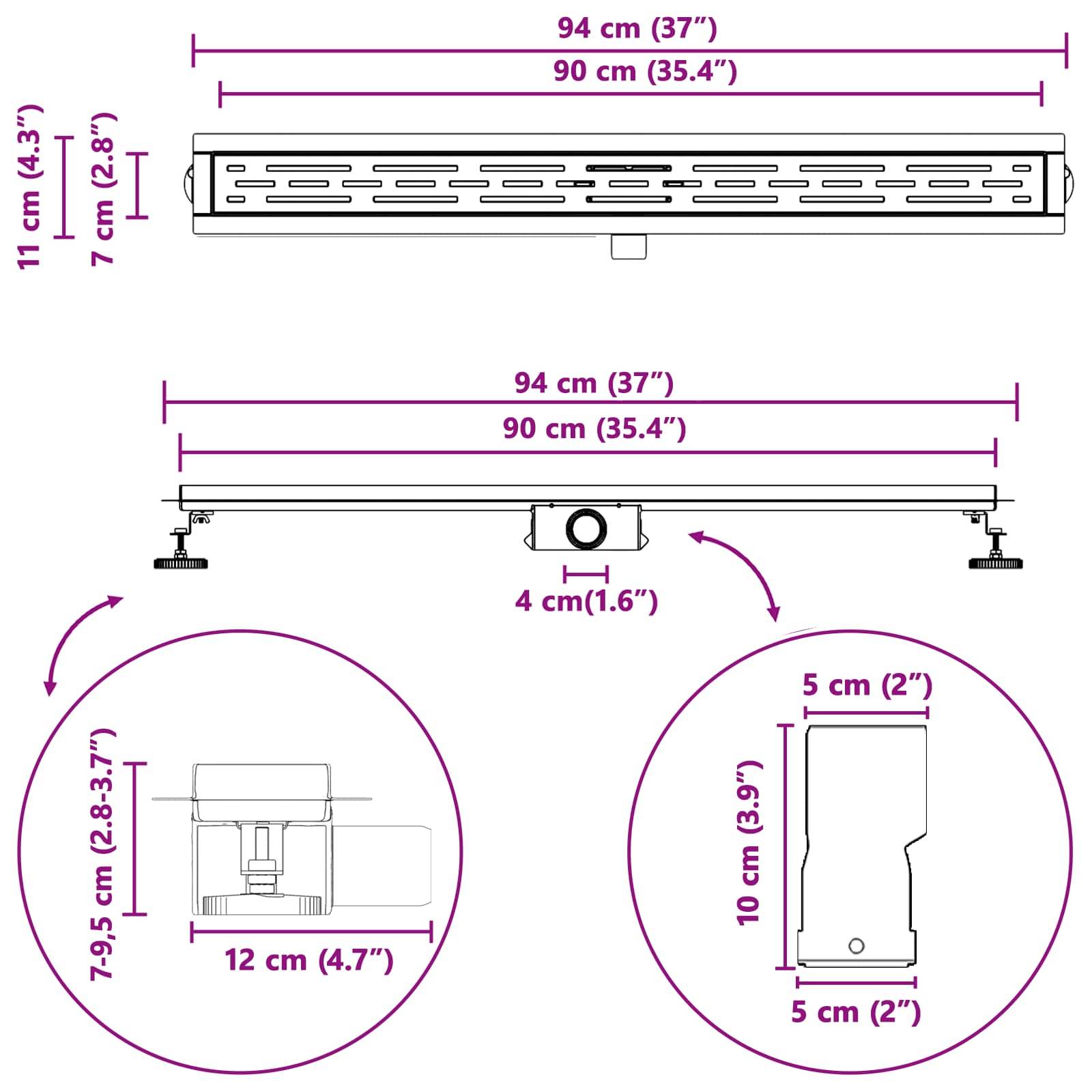 Linear-Ablauf Maße: 94 cm (37