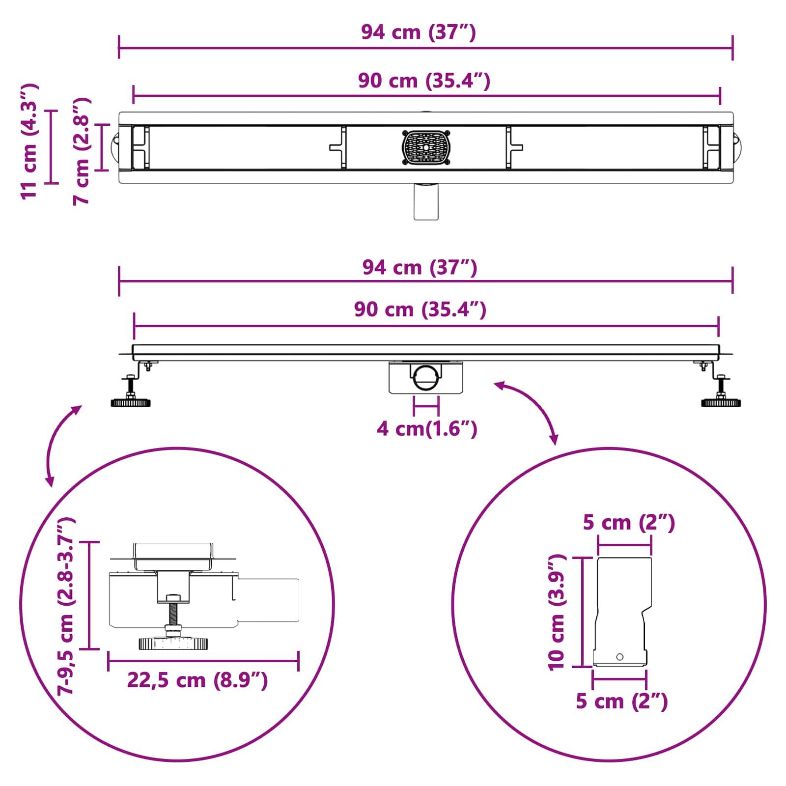 Tastaturablage-Abmessungen: 94 cm (37