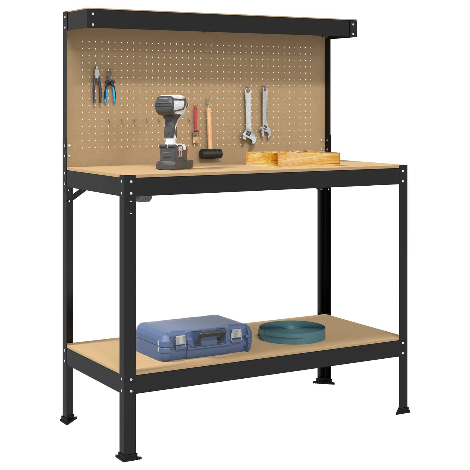 vidaXL Werkbank Schwarz 114 x 54 x 145 cm Sperrholz und Metall