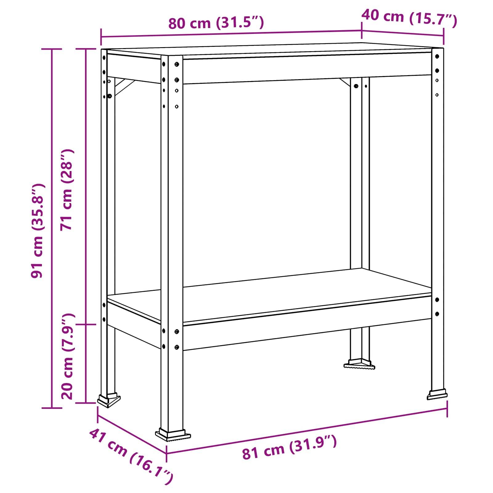 Metalltisch' Abmessungen: Breite 80 cm (31,5