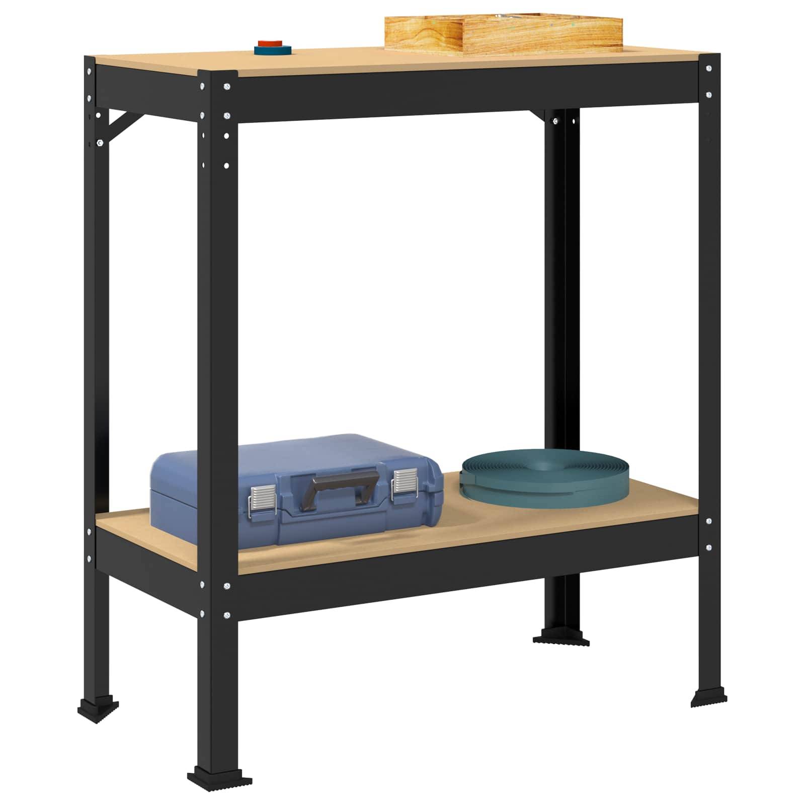 vidaXL Werkbank mit Regal Schwarz 81 x 41 x 91 cm Sperrholz und Metall