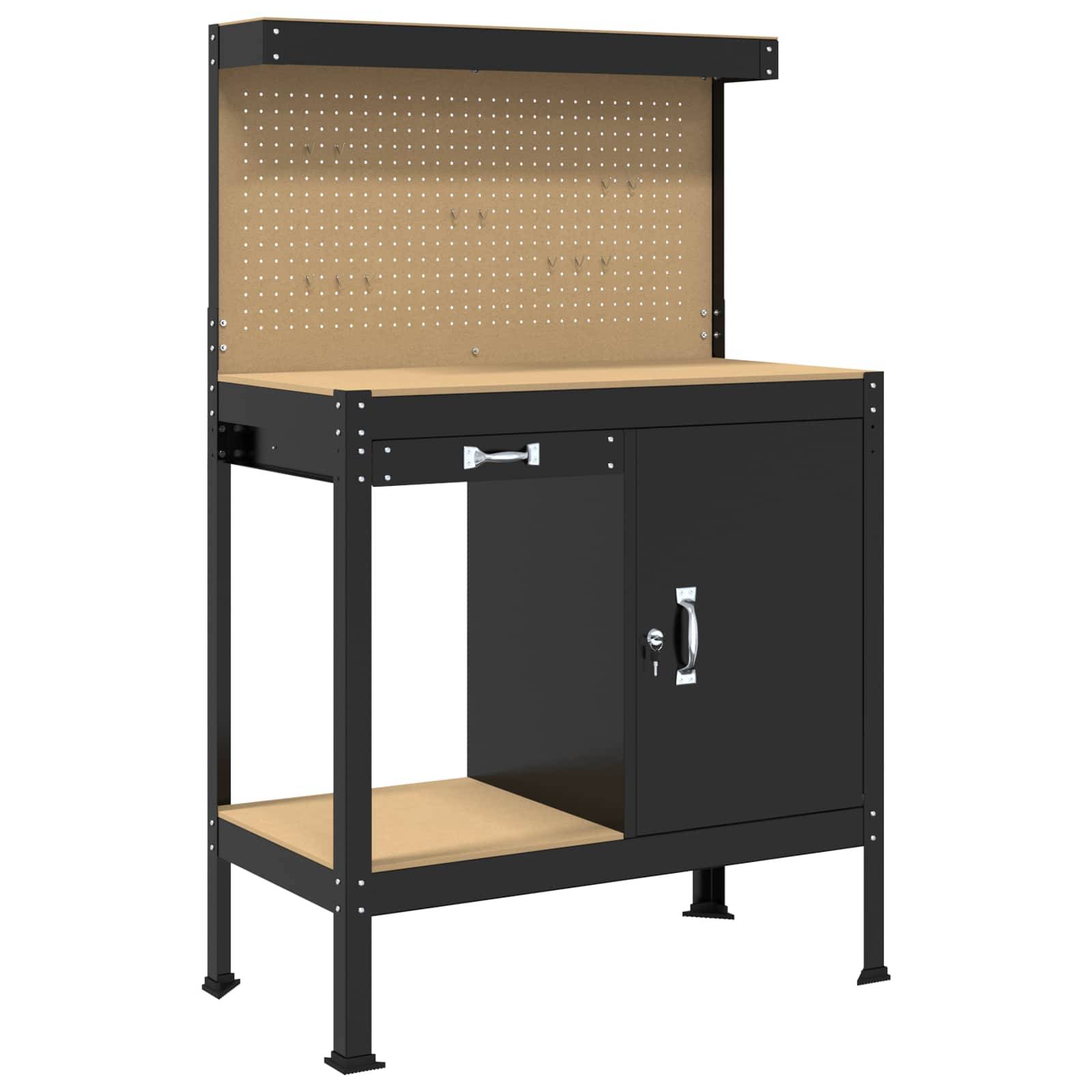 vidaXL Werkbank Schwarz 90 x 49 x 141 cm Sperrholz und Metall