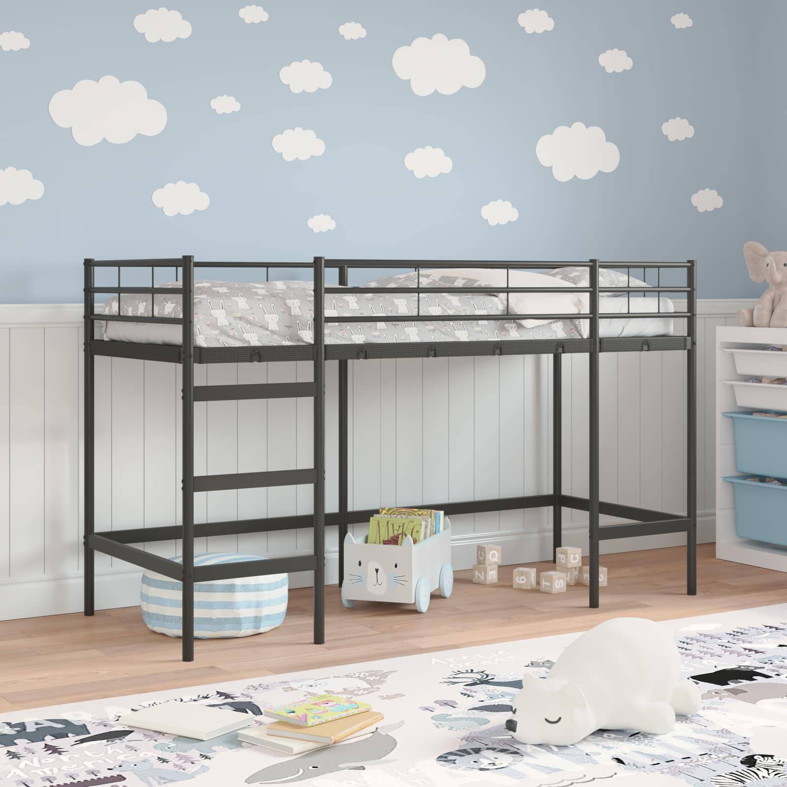 vidaXL Kinderloftbett Uni Schwarz 100 x 190 cm Stahl