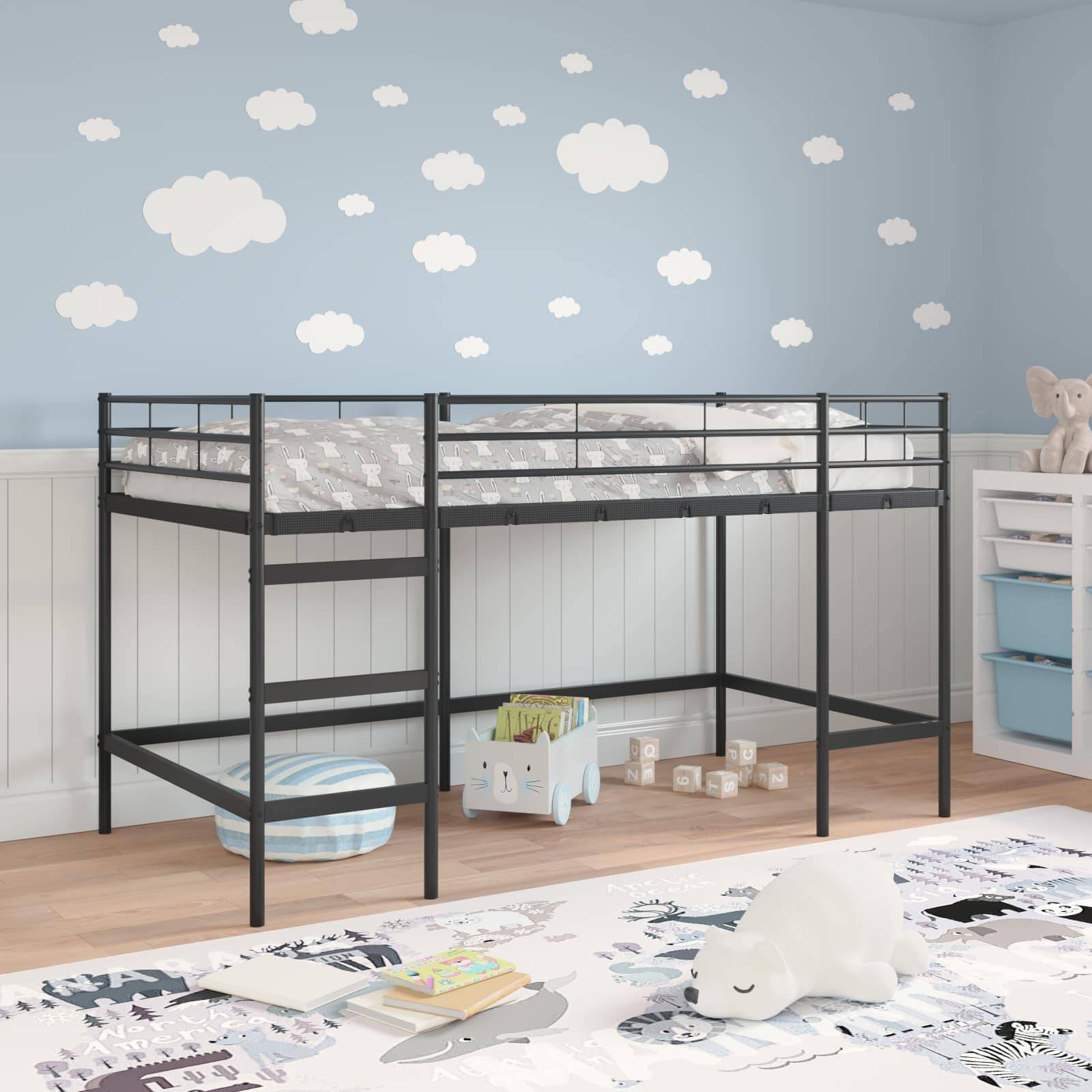 vidaXL Kinderloftbett Uni Schwarz 90 x 200 cm Stahl