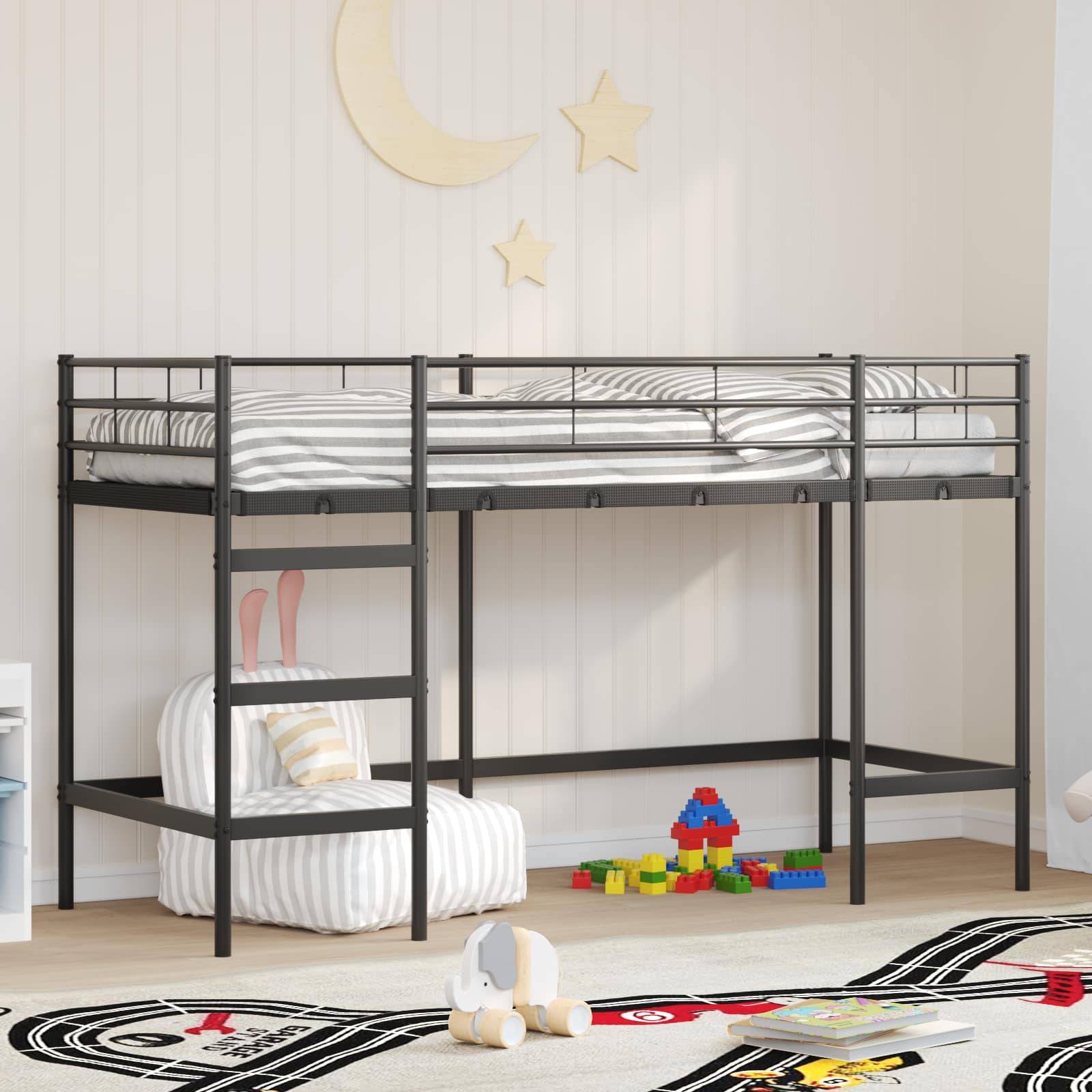 vidaXL Kinderloftbett Uni Schwarz 100 x 190 cm Stahl