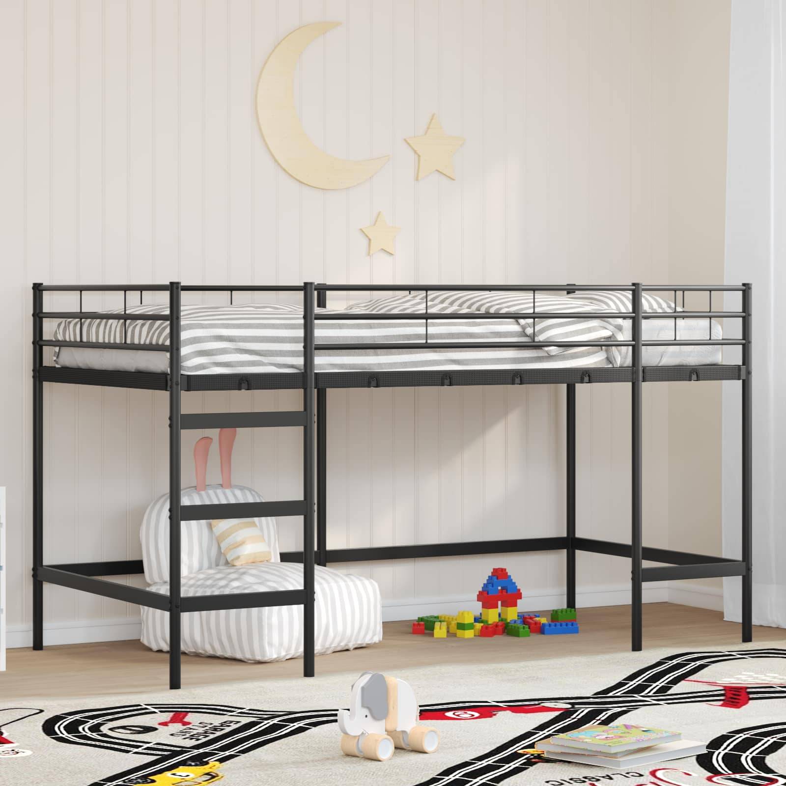 vidaXL Kinderloftbett Uni Schwarz 90 x 200 cm Stahl