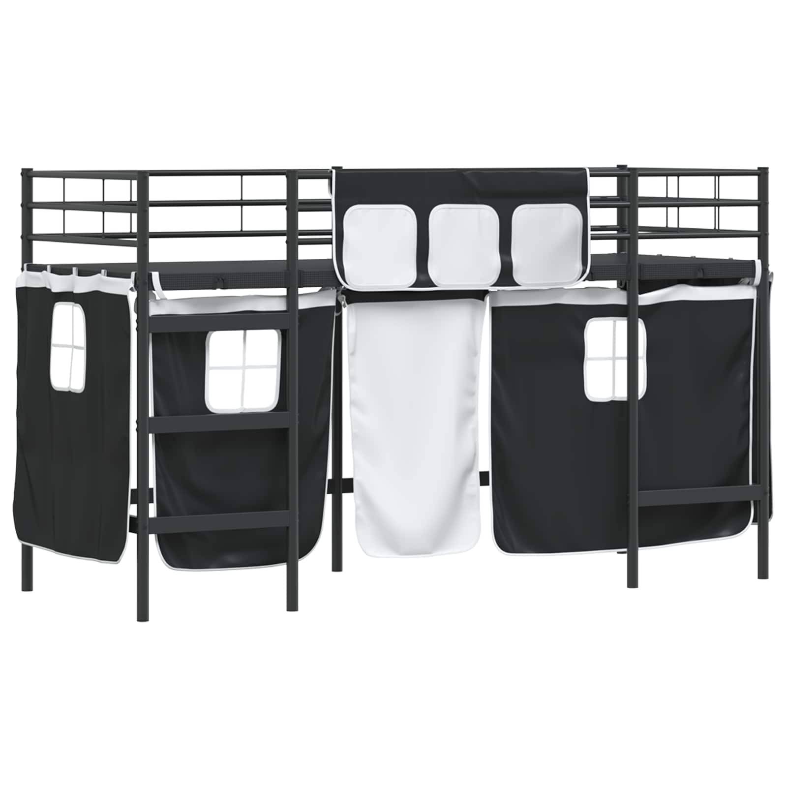 vidaXL Kinder Loft Bettgestell mit Vorhängen Schwarz 90 x 190 cm