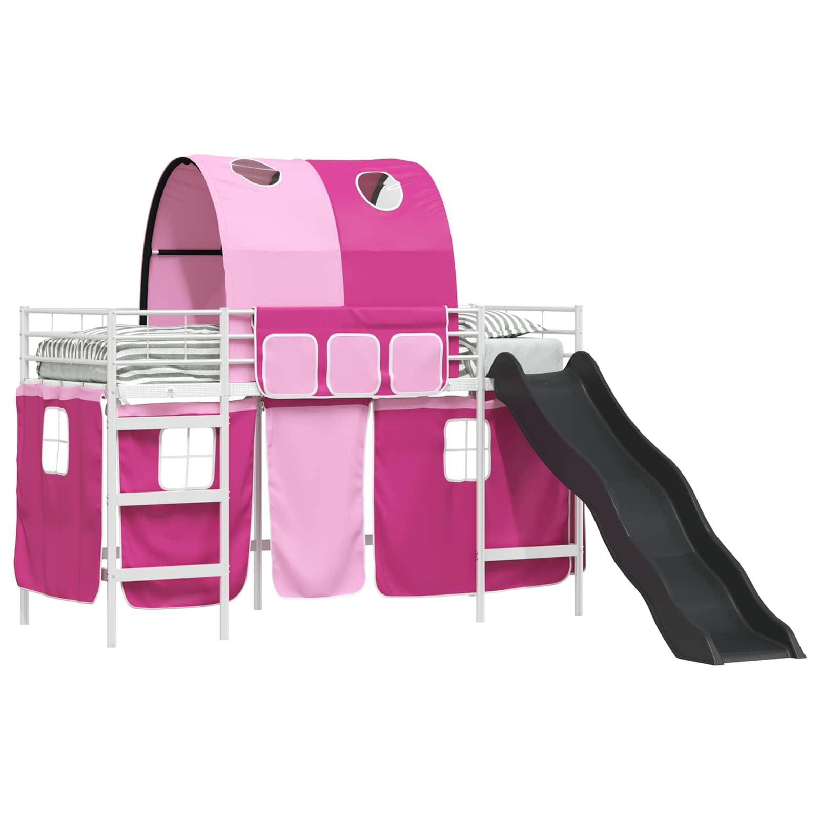 vidaXL Kinder-Etagenbett Weiß und Rosa 100 x 190 cm Metall