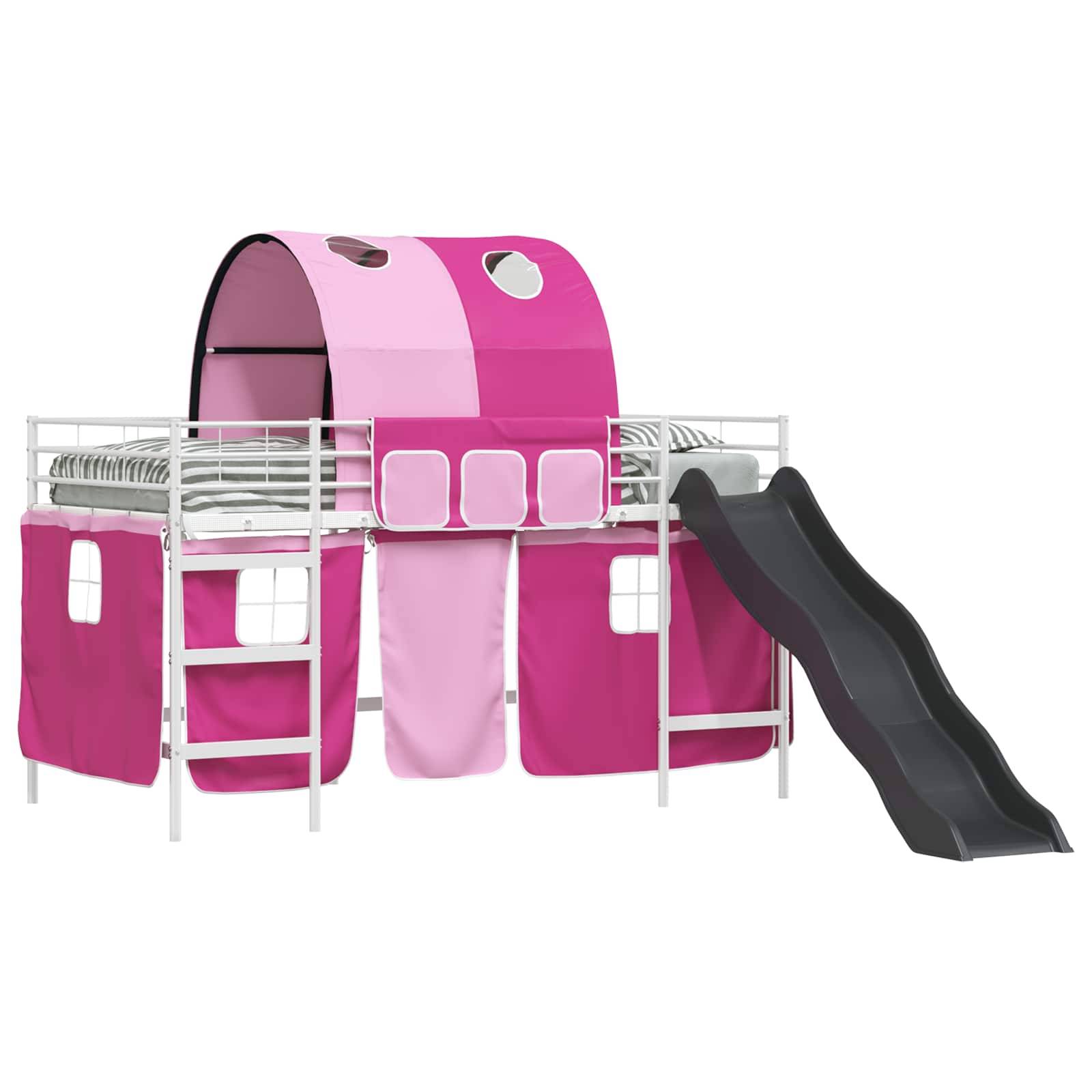 vidaXL Kinder-Etagenbett Uni Weiß und Rosa 107 x 203 cm Metall