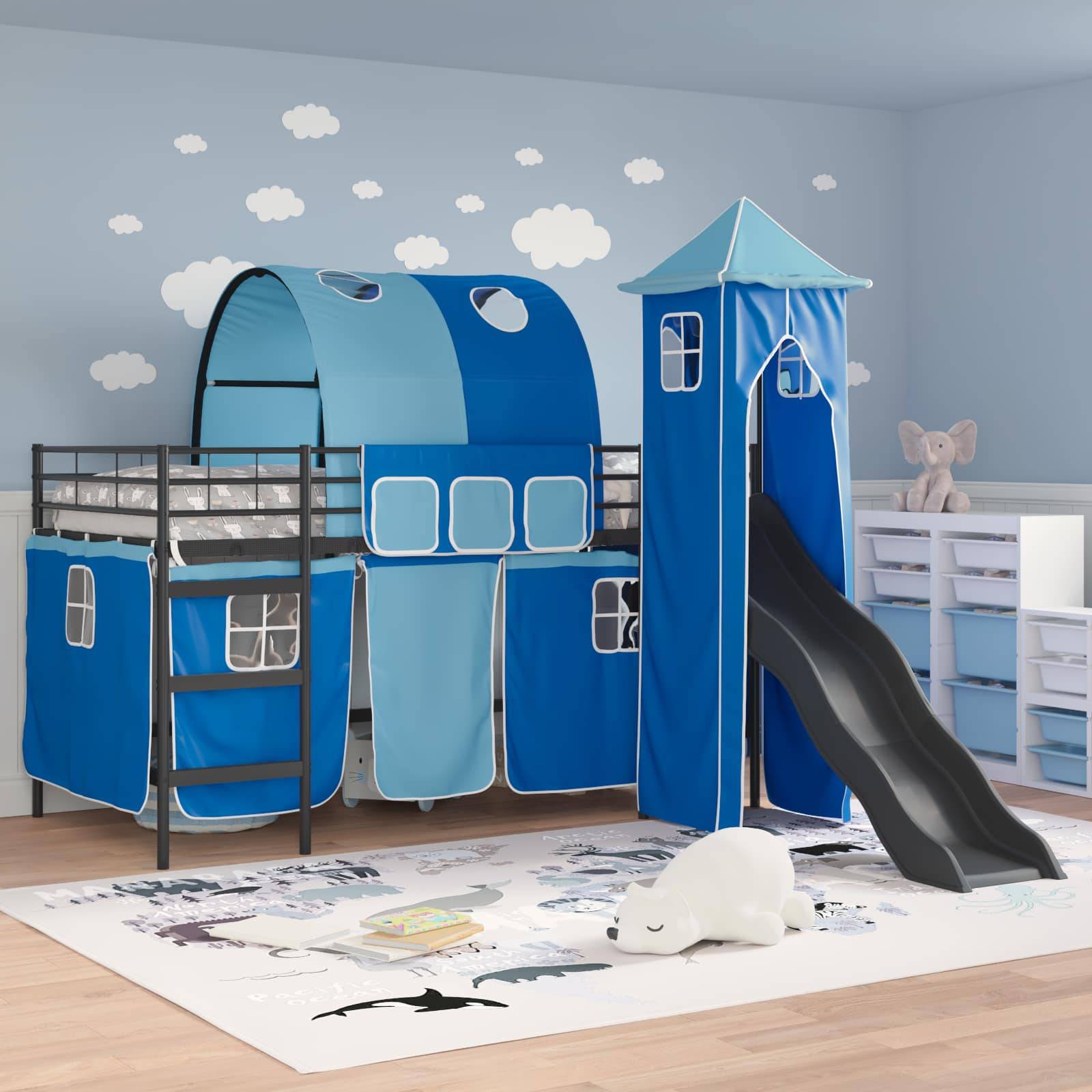 vidaXL Kinderloftbett Uni Schwarz und Blau 90 x 200 cm Metall