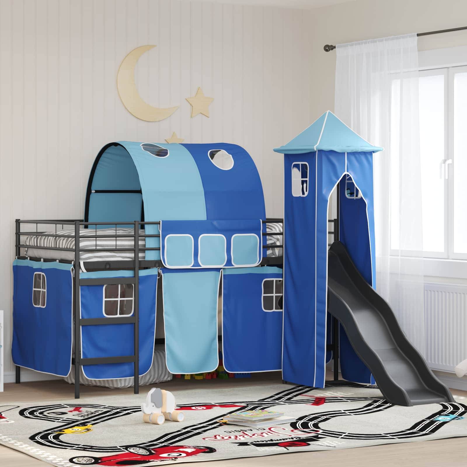 vidaXL Kinderloftbett Uni Schwarz und Blau 107 x 203 cm Metall