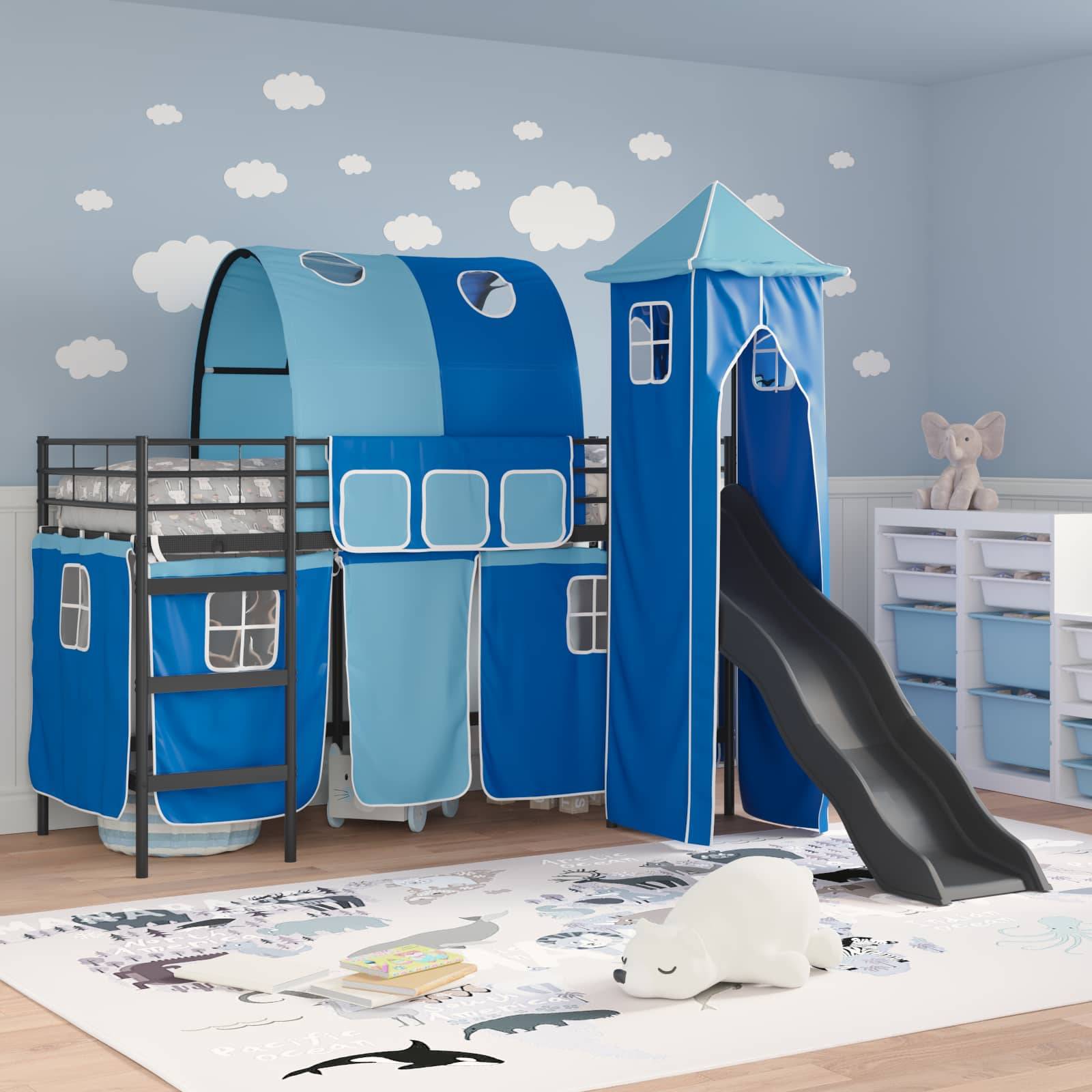 vidaXL Kinderloftbett Uni Schwarz und Blau 75 x 190 cm Metall