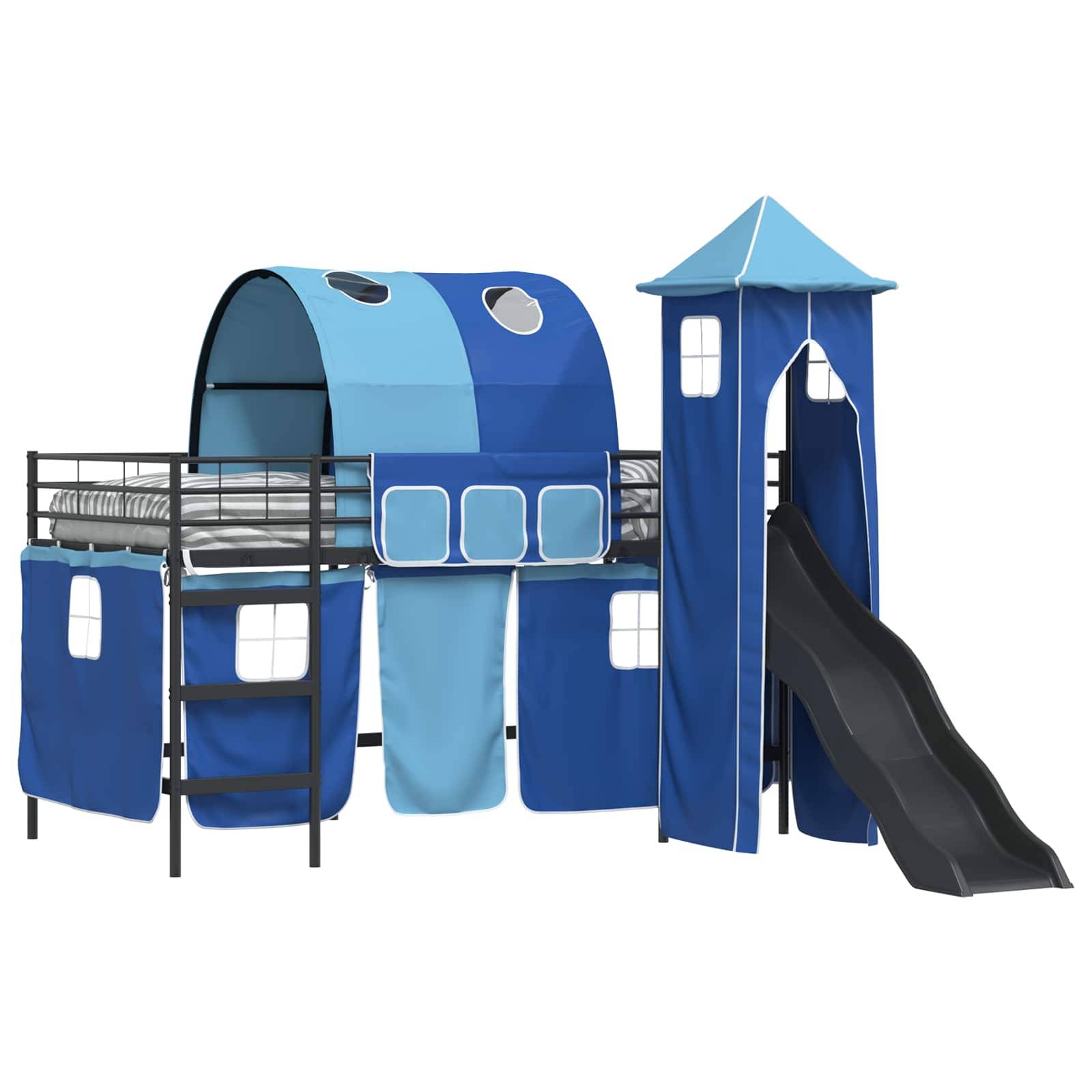vidaXL Kinderloftbett Uni Schwarz und Blau 90 x 200 cm Metall