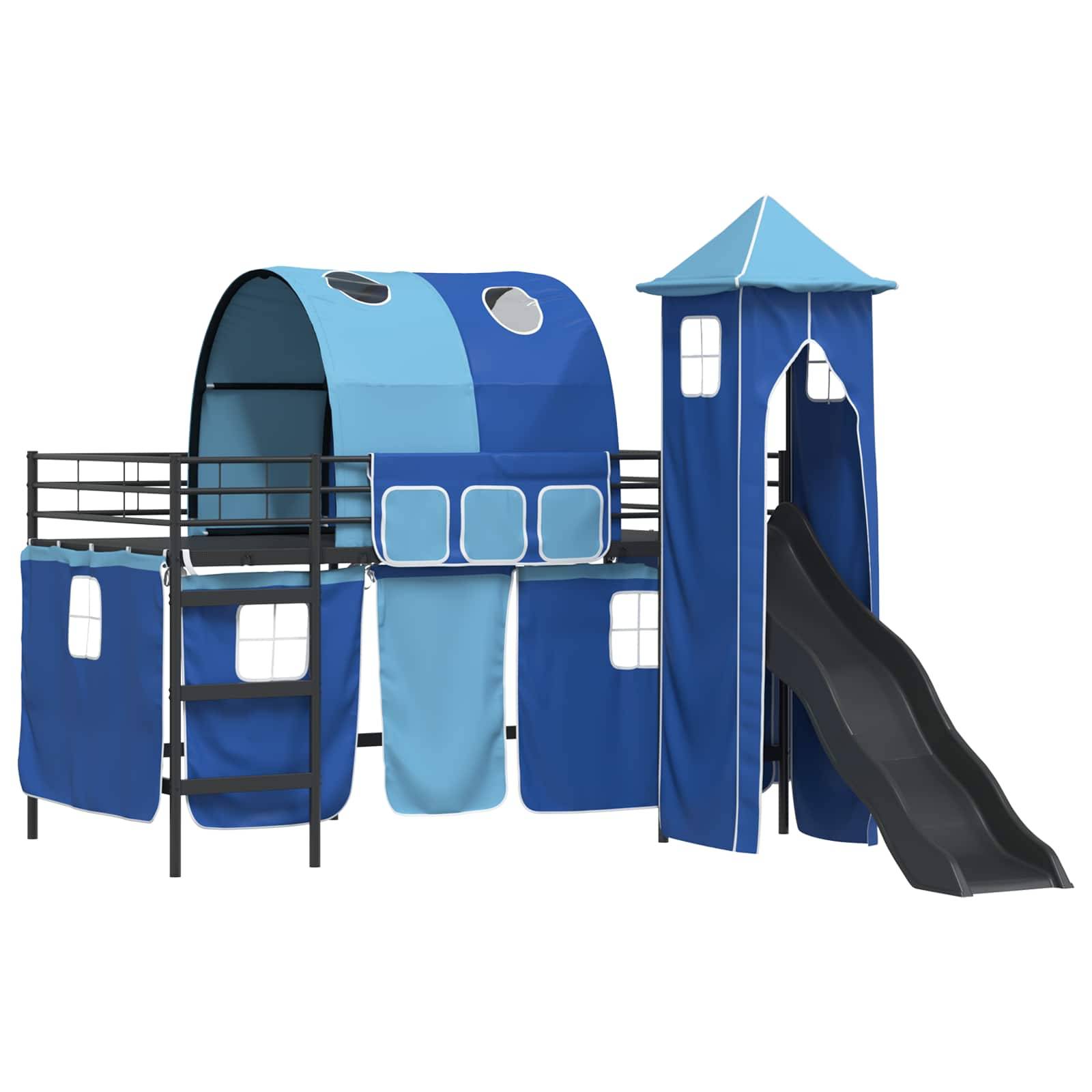 vidaXL Kinderloftbett Uni Schwarz und Blau 107 x 203 cm Metall