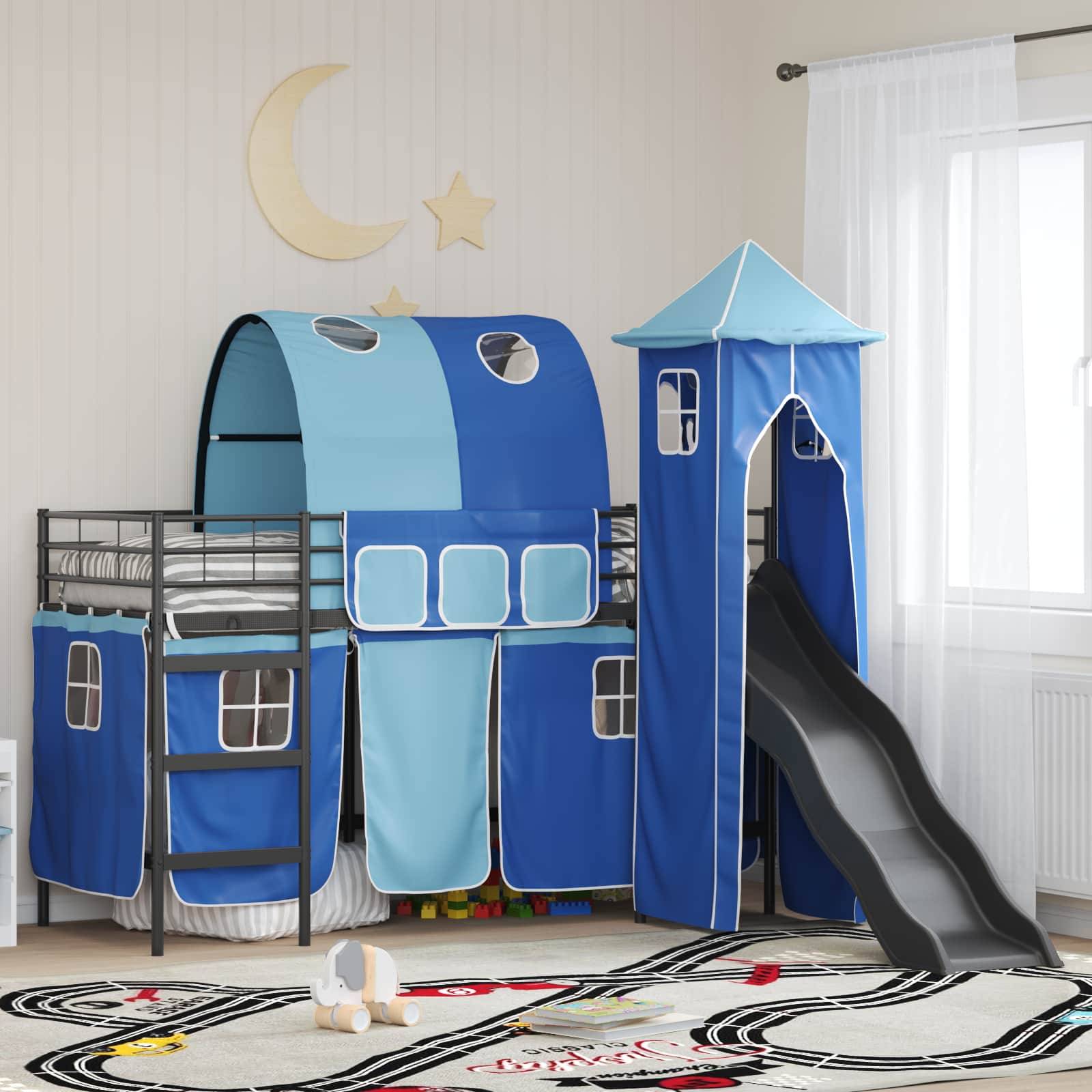 vidaXL Kinderloftbett Uni Schwarz und Blau 75 x 190 cm Metall