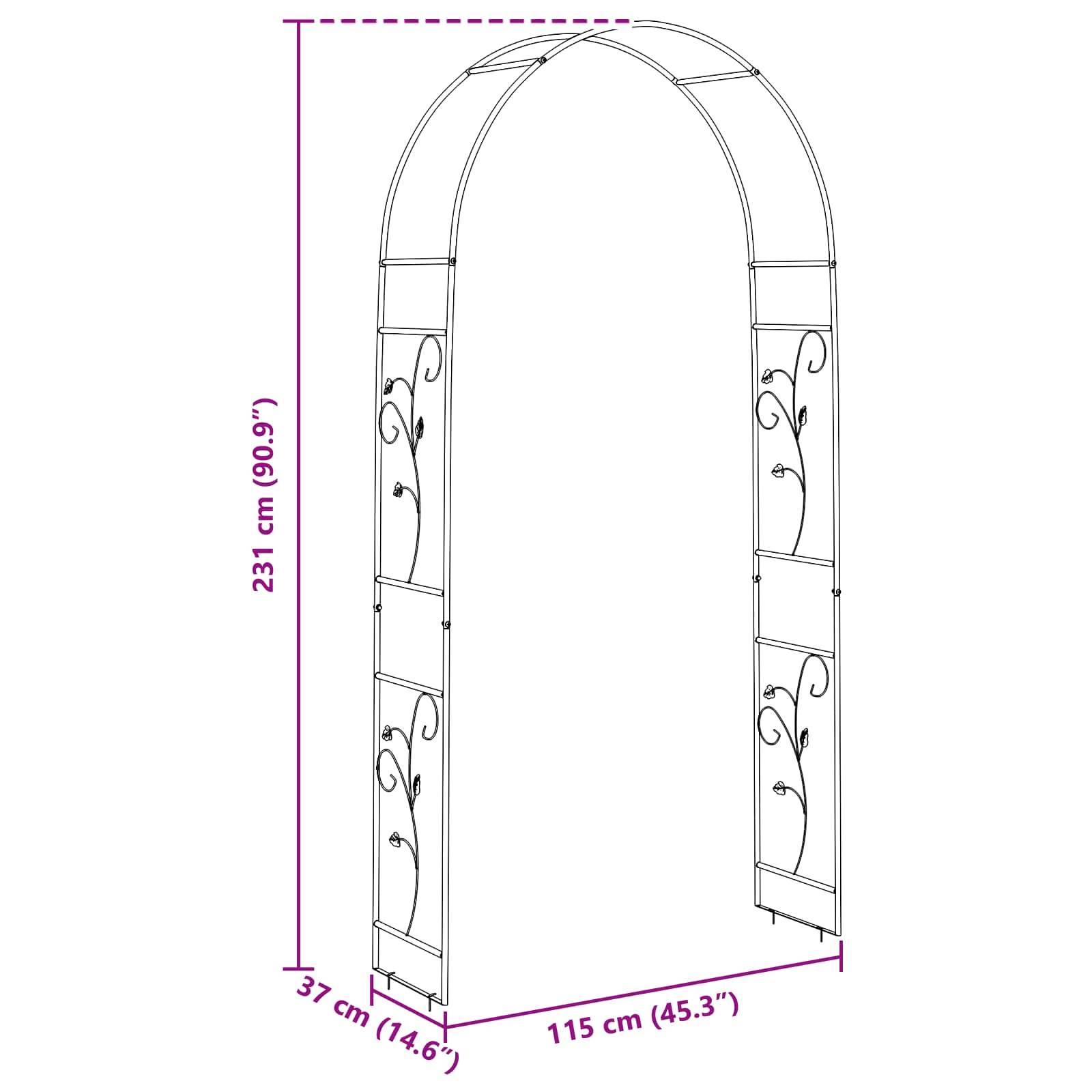Metallgarten-Bogen mit Blumendesign. Abmessungen: Höhe 231 cm (90,9