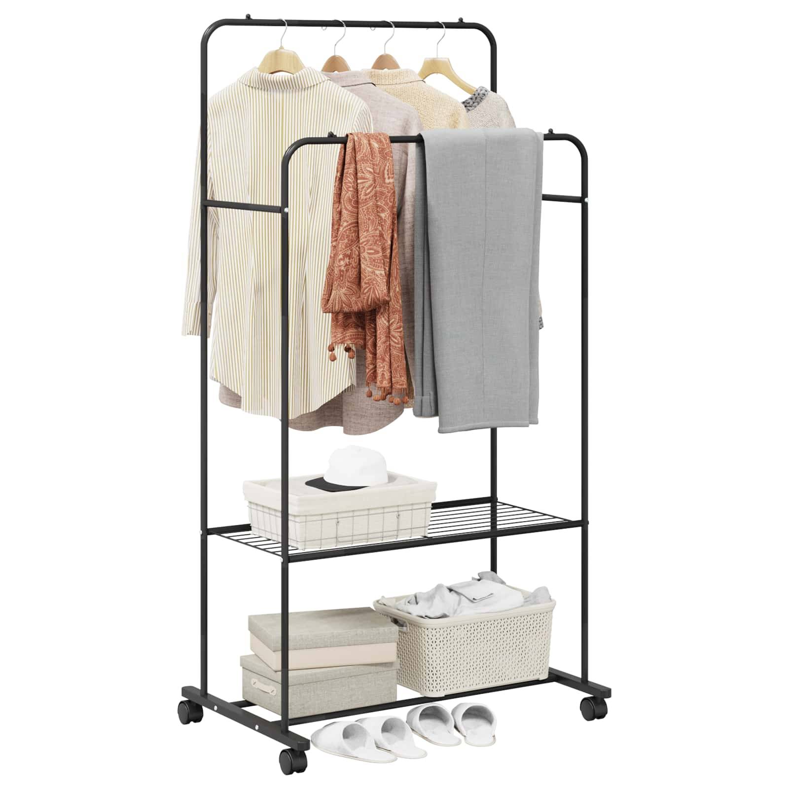 vidaXL Kleiderständer mit Regal Mit Rad Schwarz 80 x 53 x 156 cm