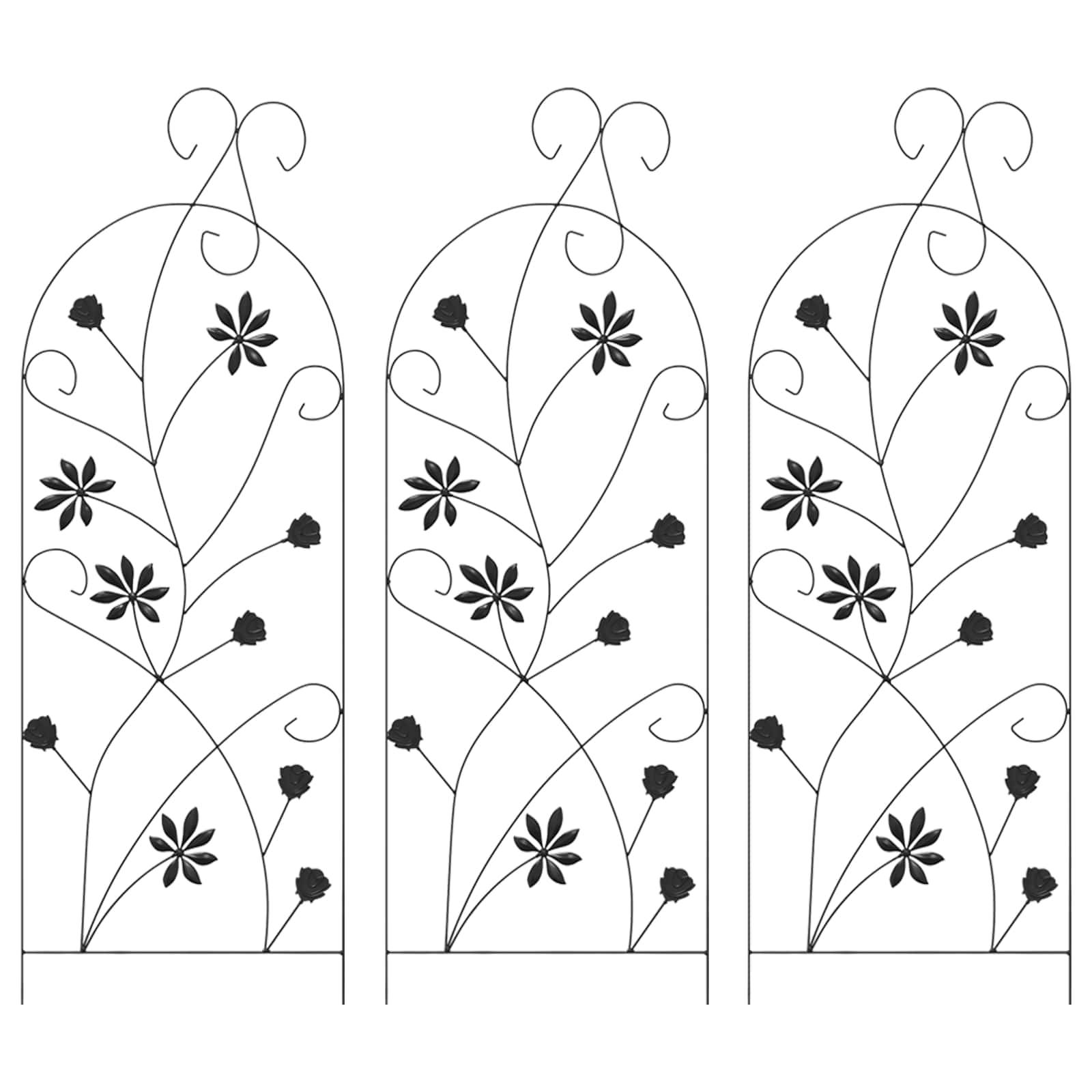 vidaXL Gartenzaun mit Schloss 3 pcs Schwarz 112 x 39,5 cm Stahl