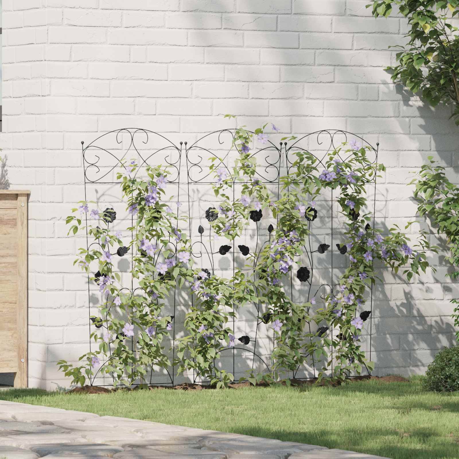 vidaXL Gartenzaun 3 pcs Schwarz 110,5 x 42,5 cm Stahl