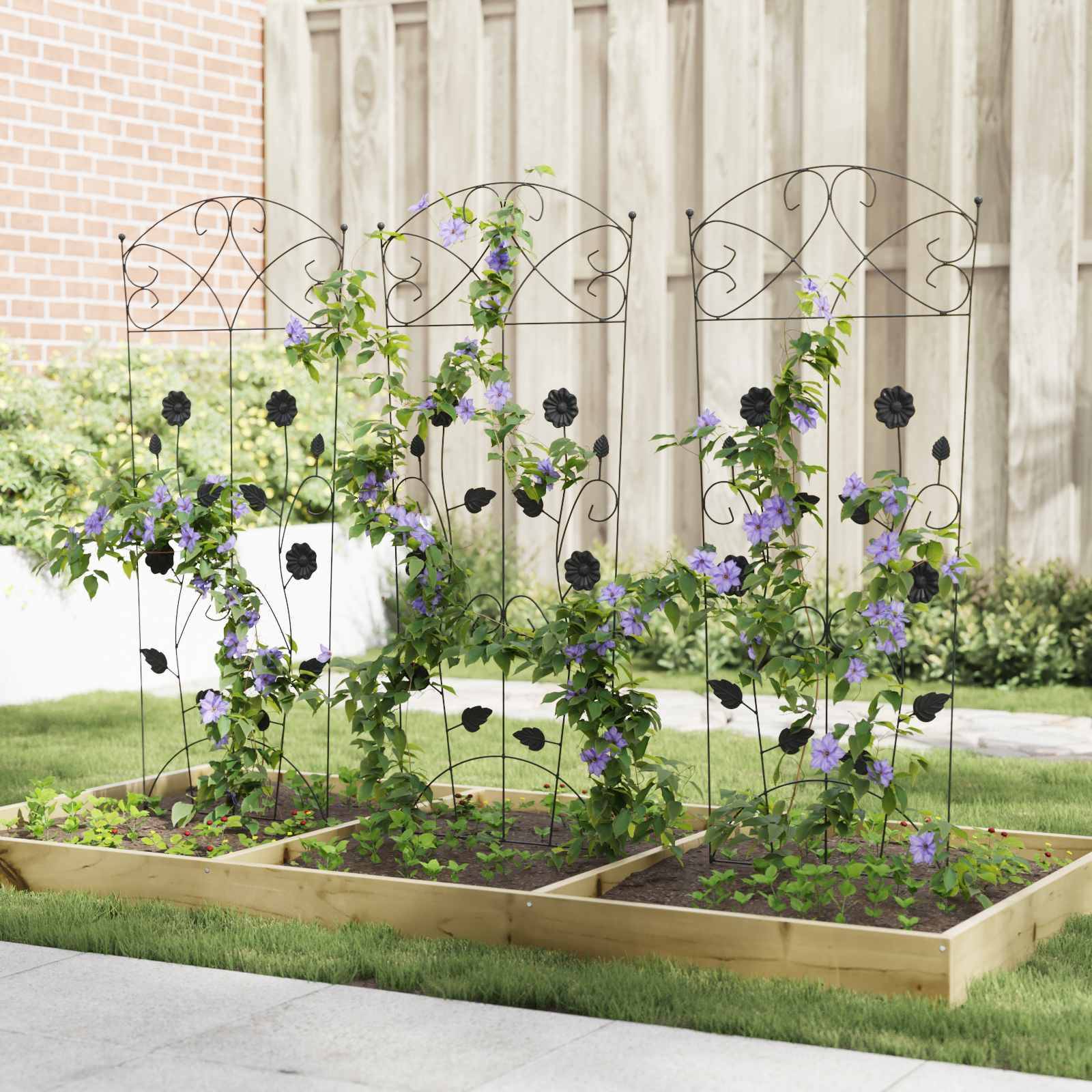 vidaXL Gartenzaun 3 pcs Schwarz 110,5 x 42,5 cm Stahl