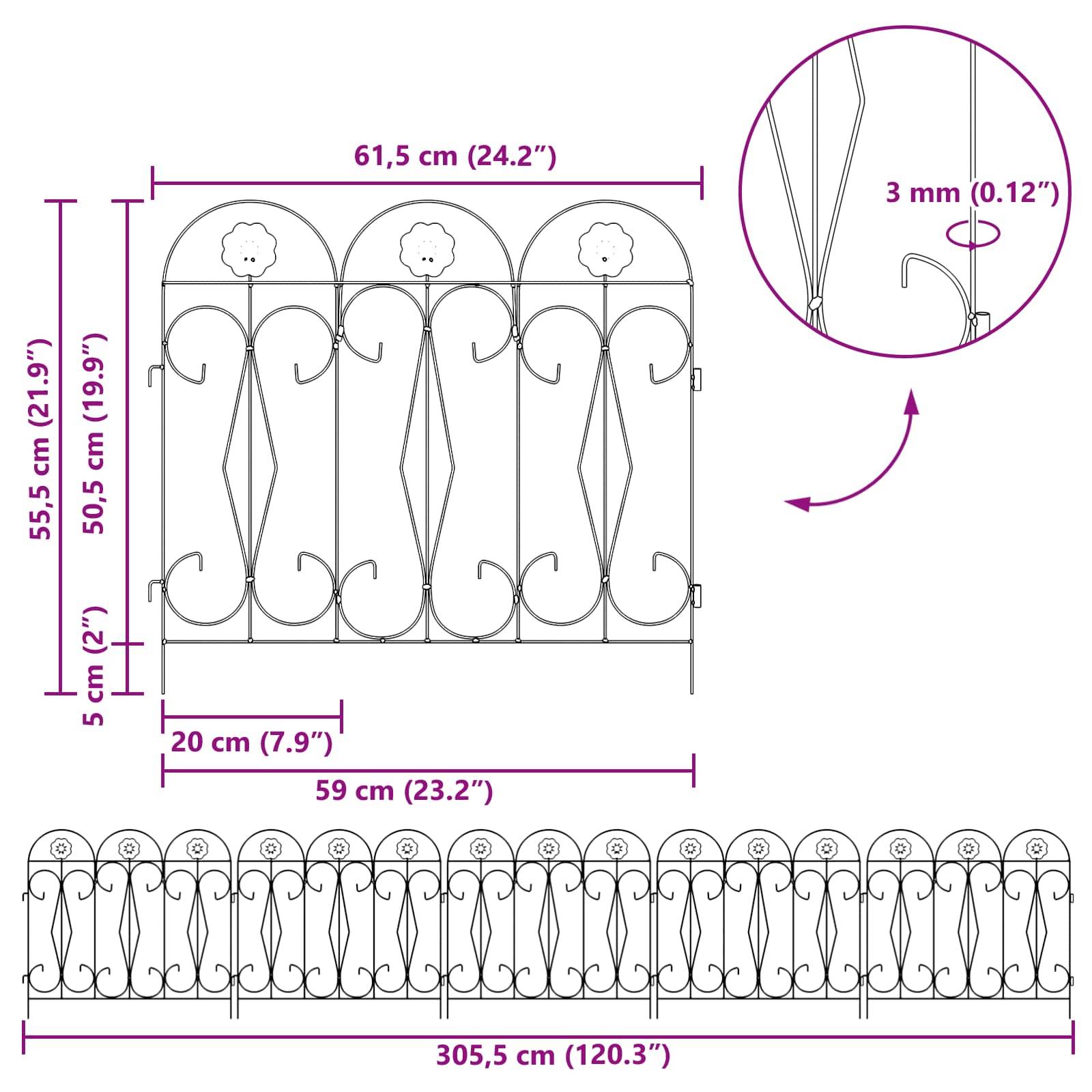 vidaXL Gartenzaun 5 pcs Schwarz Stahl