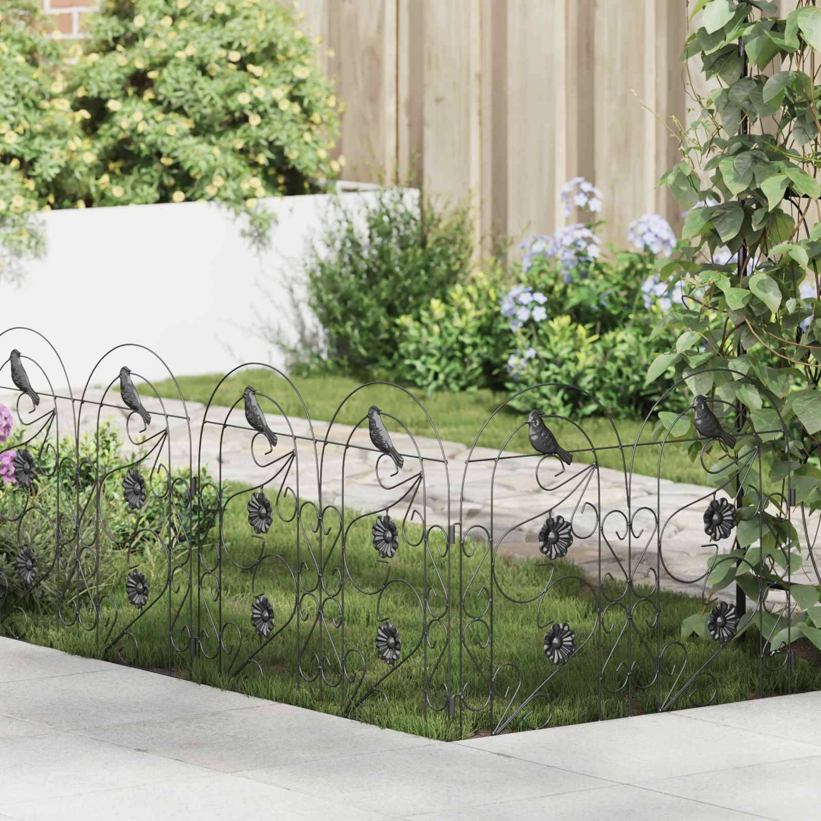 vidaXL Gartenzaun 5 pcs Schwarz Stahl