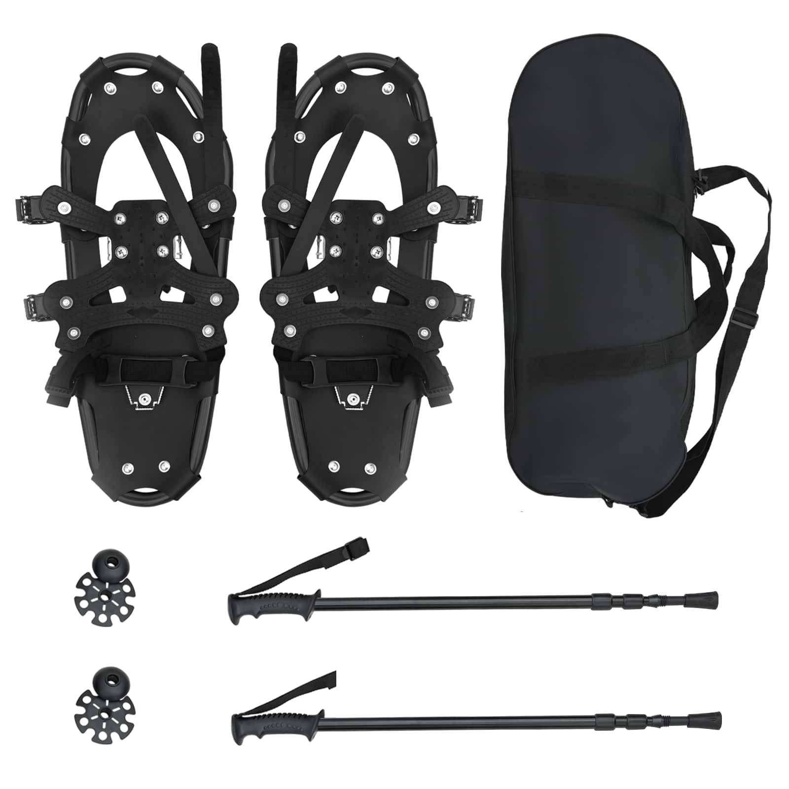 vidaXL 3 in 1 Schneeschuhe mit Wanderstöcken Schwarz 53 x 21 cm