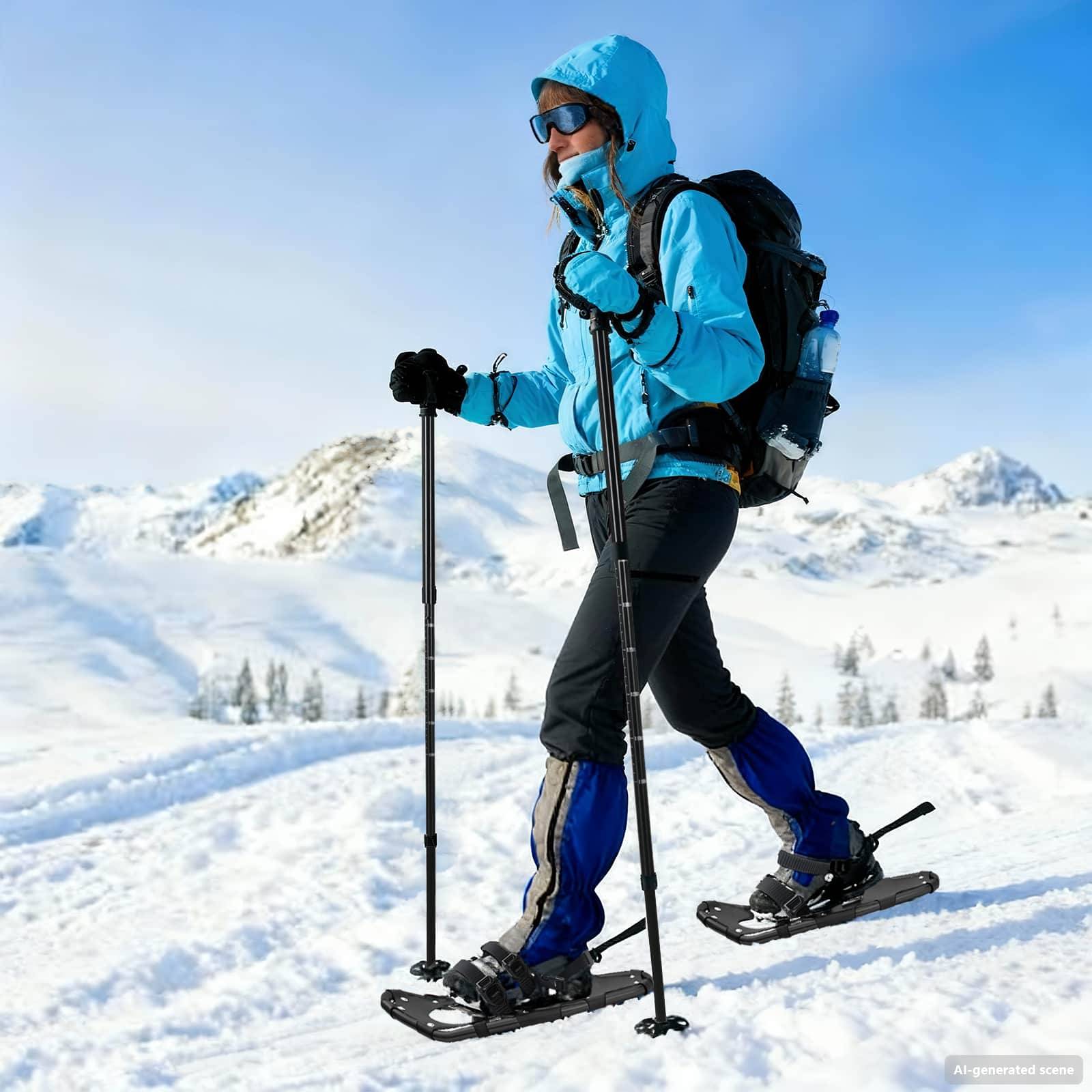 vidaXL 3 in 1 Schneeschuhe mit Wanderstöcken Schwarz 53 x 21 cm