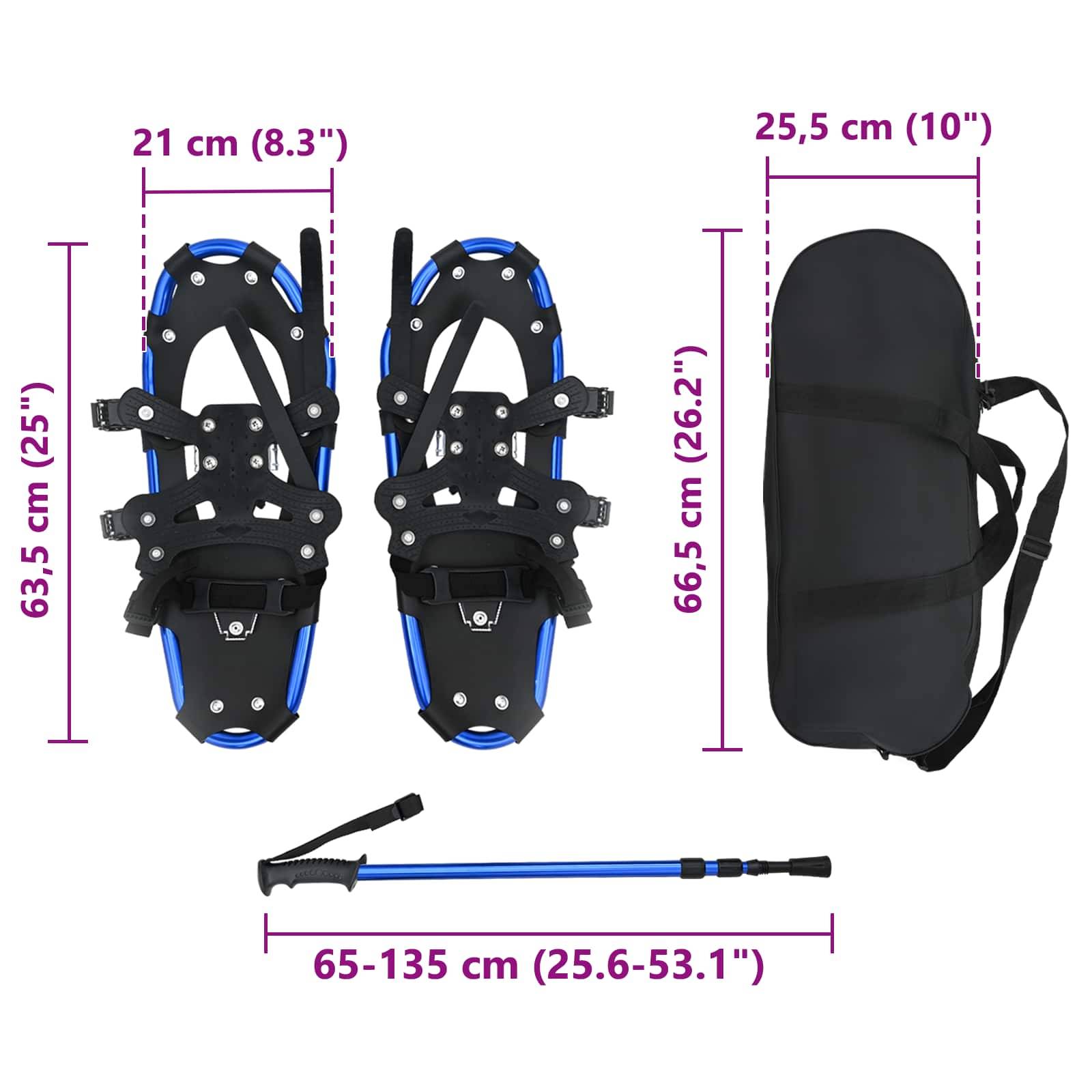 vidaXL 3 in 1 Schneeschuhe mit Wanderstöcken Blau und Schwarz