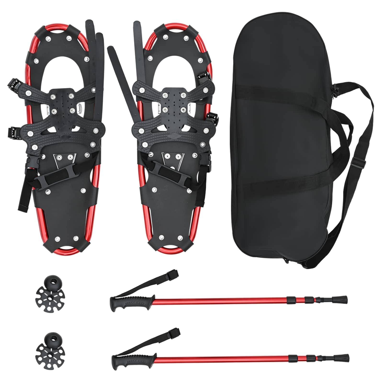 vidaXL 3 in 1 Schneeschuhe mit Wanderstöcken Rot und Schwarz