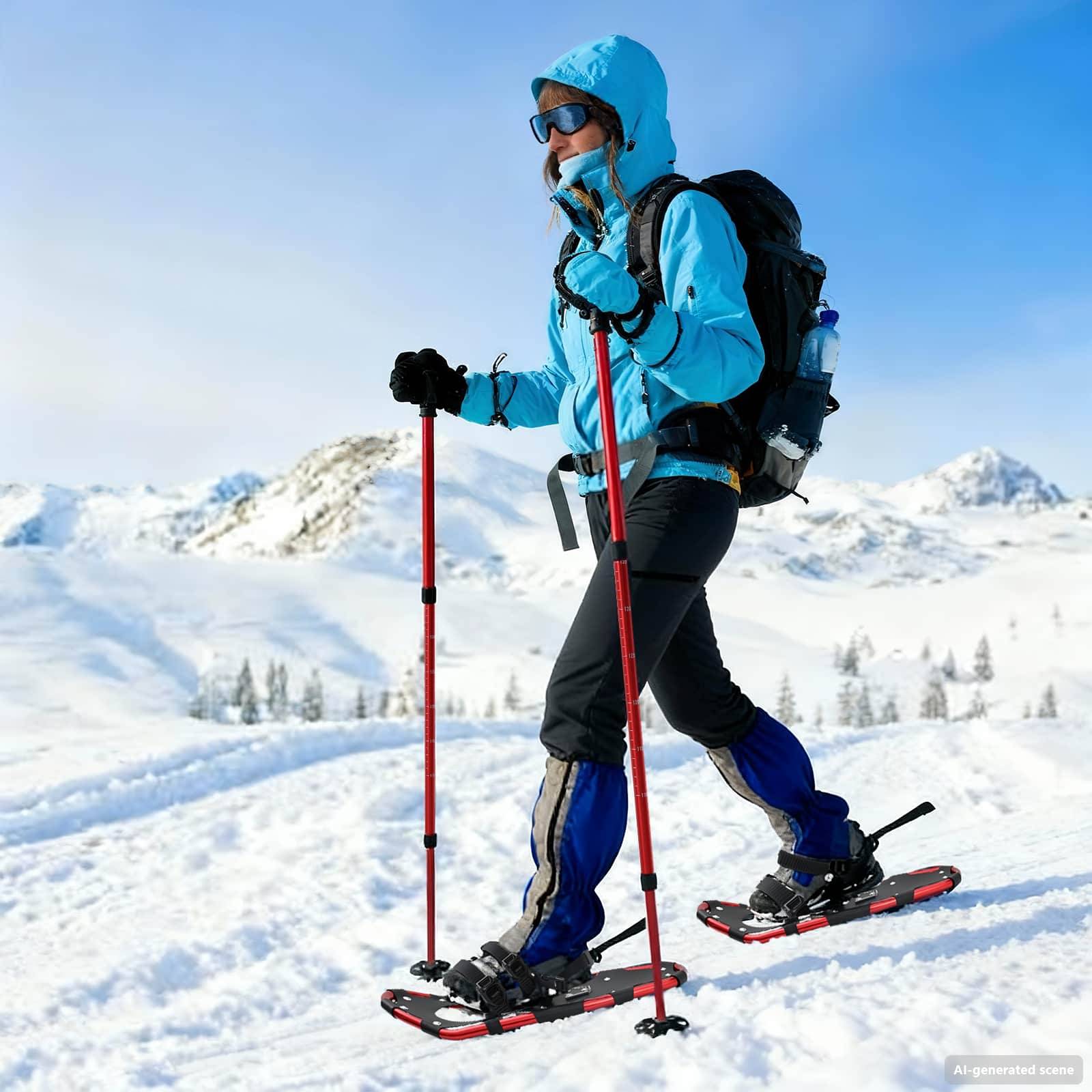 vidaXL 3 in 1 Schneeschuhe mit Wanderstöcken Rot und Schwarz