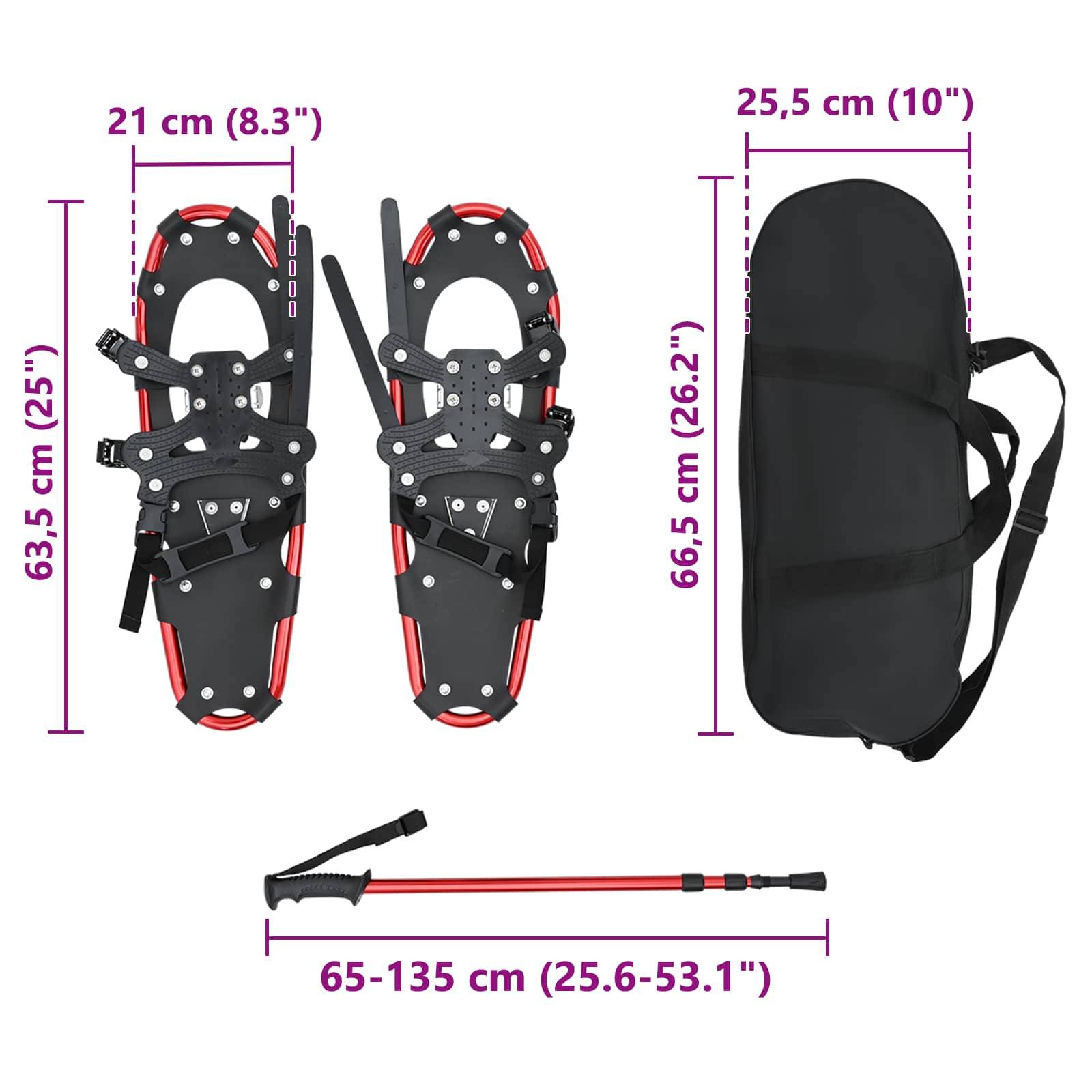 vidaXL 3 in 1 Schneeschuhe mit Wanderstöcken Rot und Schwarz