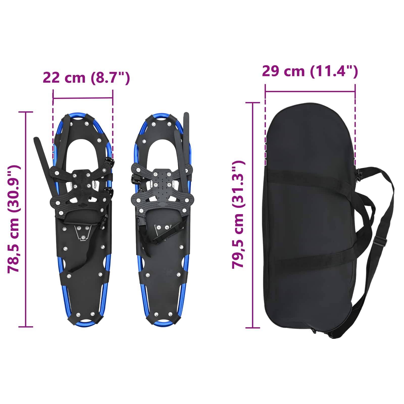 vidaXL 3 in 1 Schneeschuhe Blau und Schwarz 78,5 x 22 cm