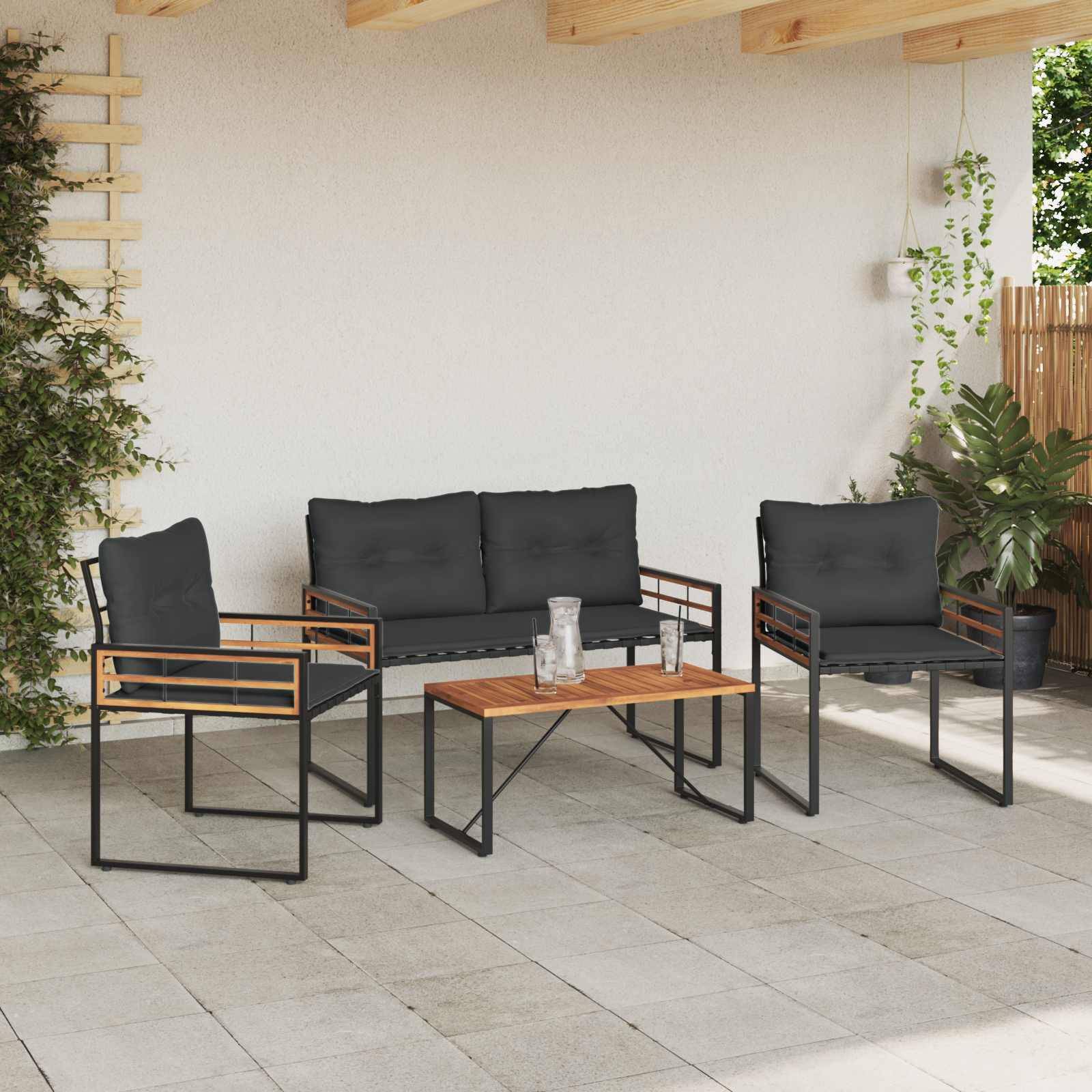 vidaXL Gartenmöbel Set mit Kissen 4 pcs Blassgrau