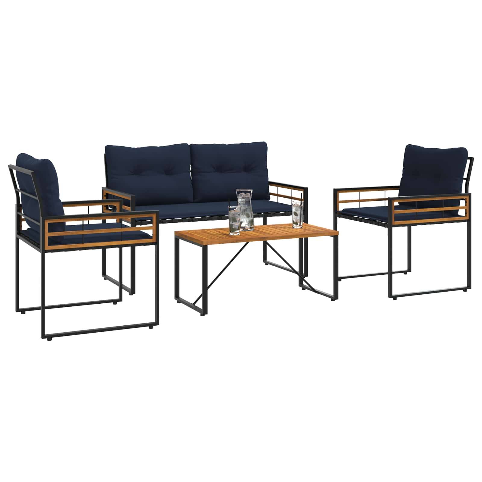 vidaXL Gartenmöbel Set mit Kissen 4 pcs Marineblau