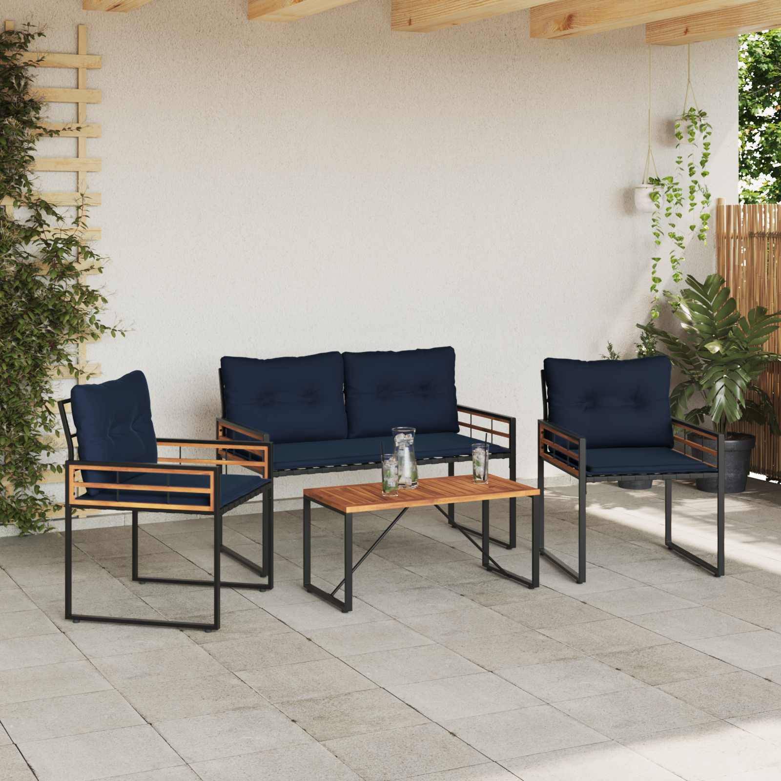 vidaXL Gartenmöbel Set mit Kissen 4 pcs Marineblau