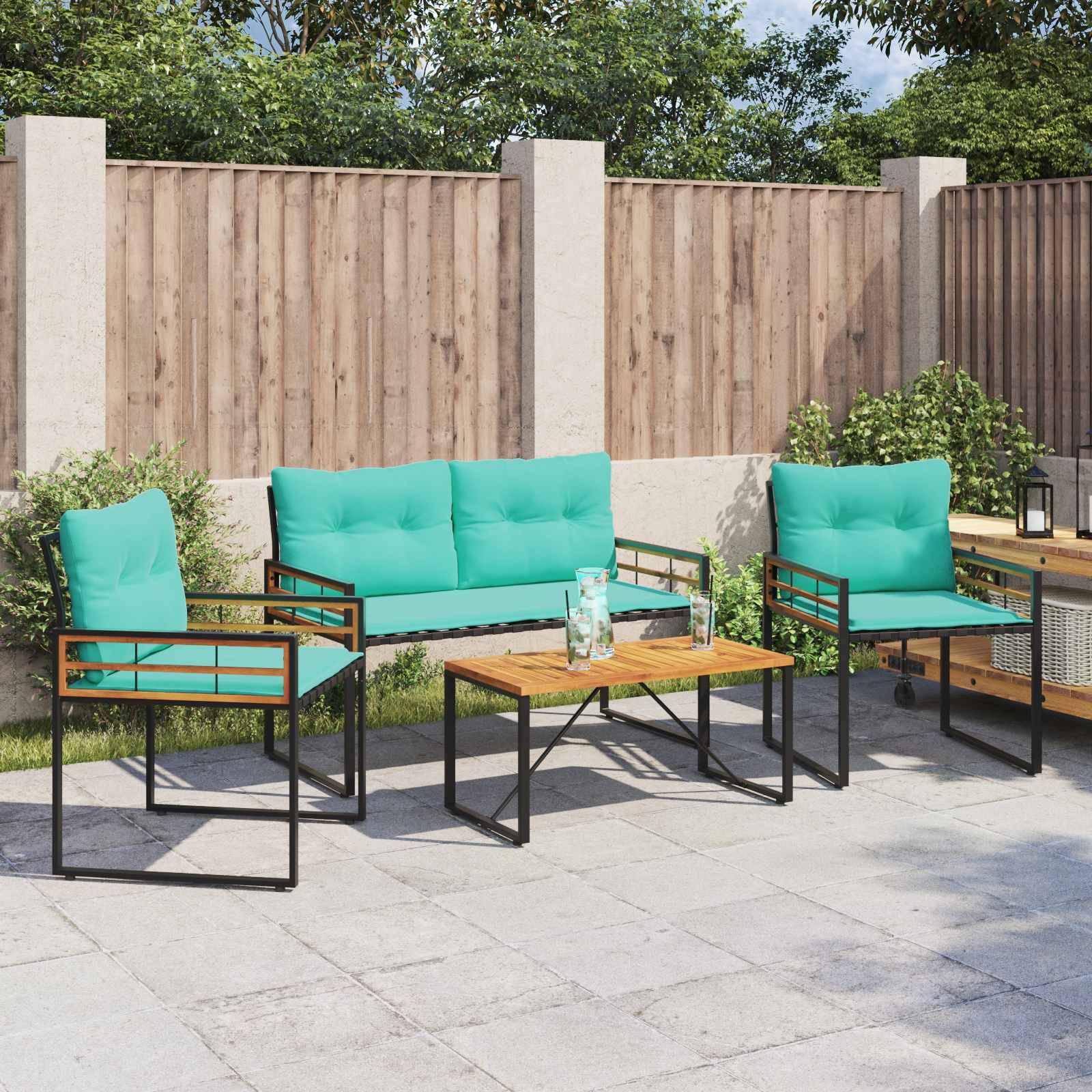 vidaXL Gartenmöbel Set mit Kissen 4 pcs Türkis