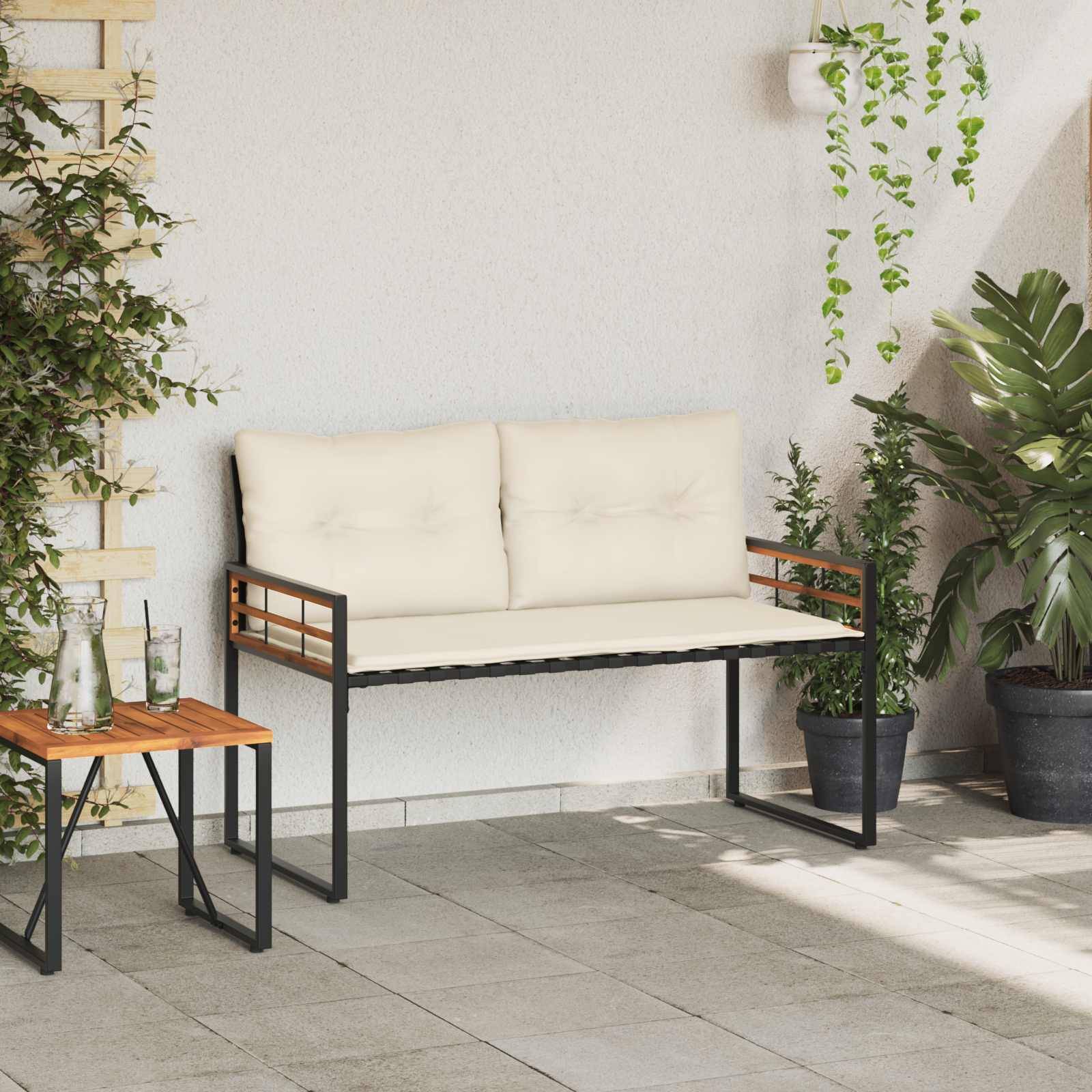 vidaXL Holz-Lagenbank mit Kissen Uni mit Kissen Creme 114 x 55 x 77 cm