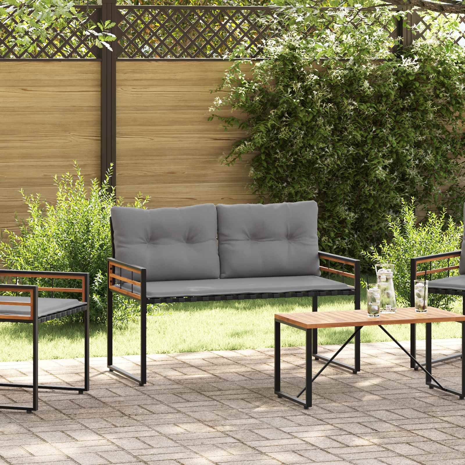 vidaXL Holz-Lagenbank mit Kissen Uni Hellgrau 114 x 55 x 77 cm